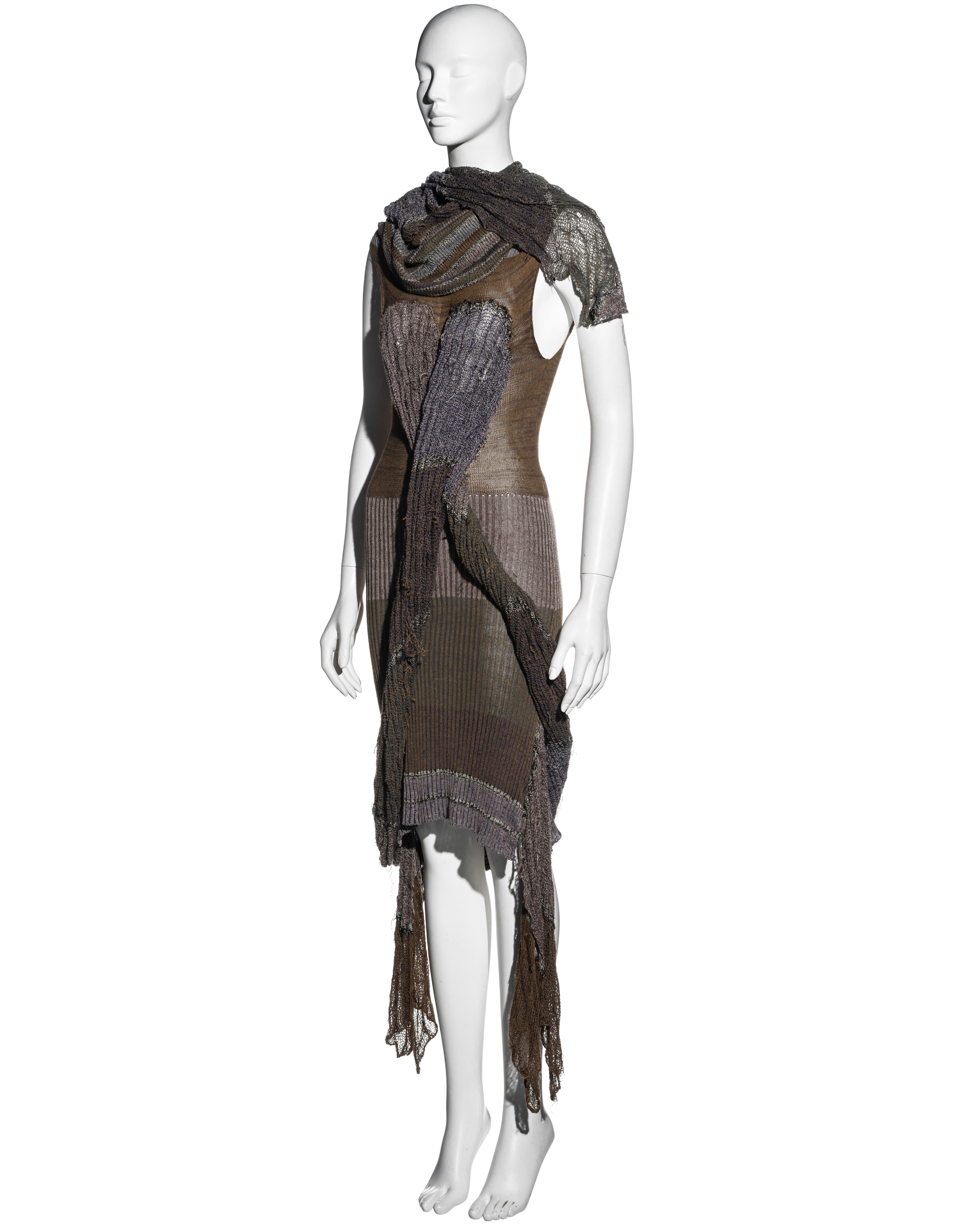 Black Vivienne Westwood striped open knit dress with tubular scarf, ss 2005 For Sale