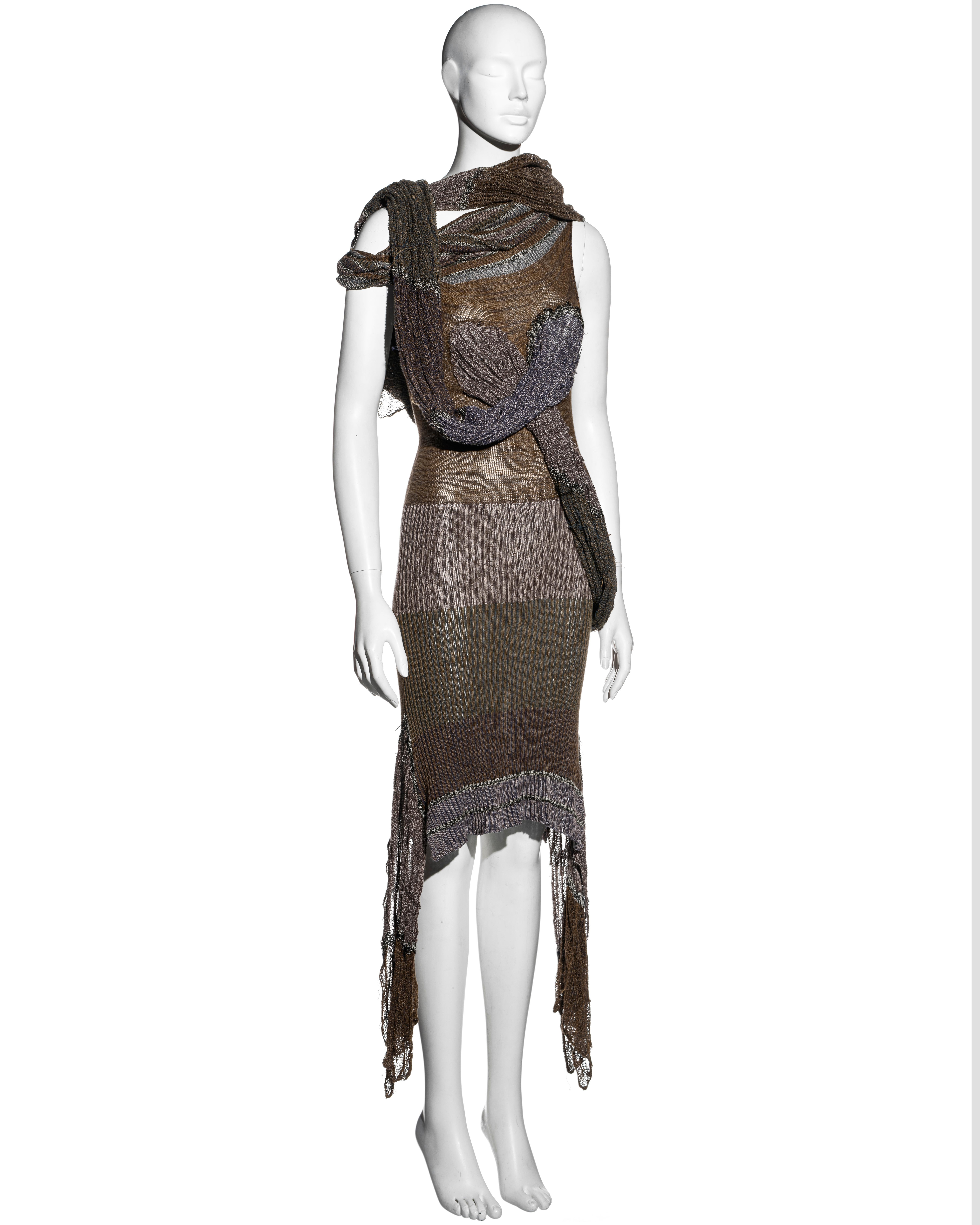 Vivienne Westwood striped open knit dress with tubular scarf, ss 2005 In Good Condition For Sale In London, GB