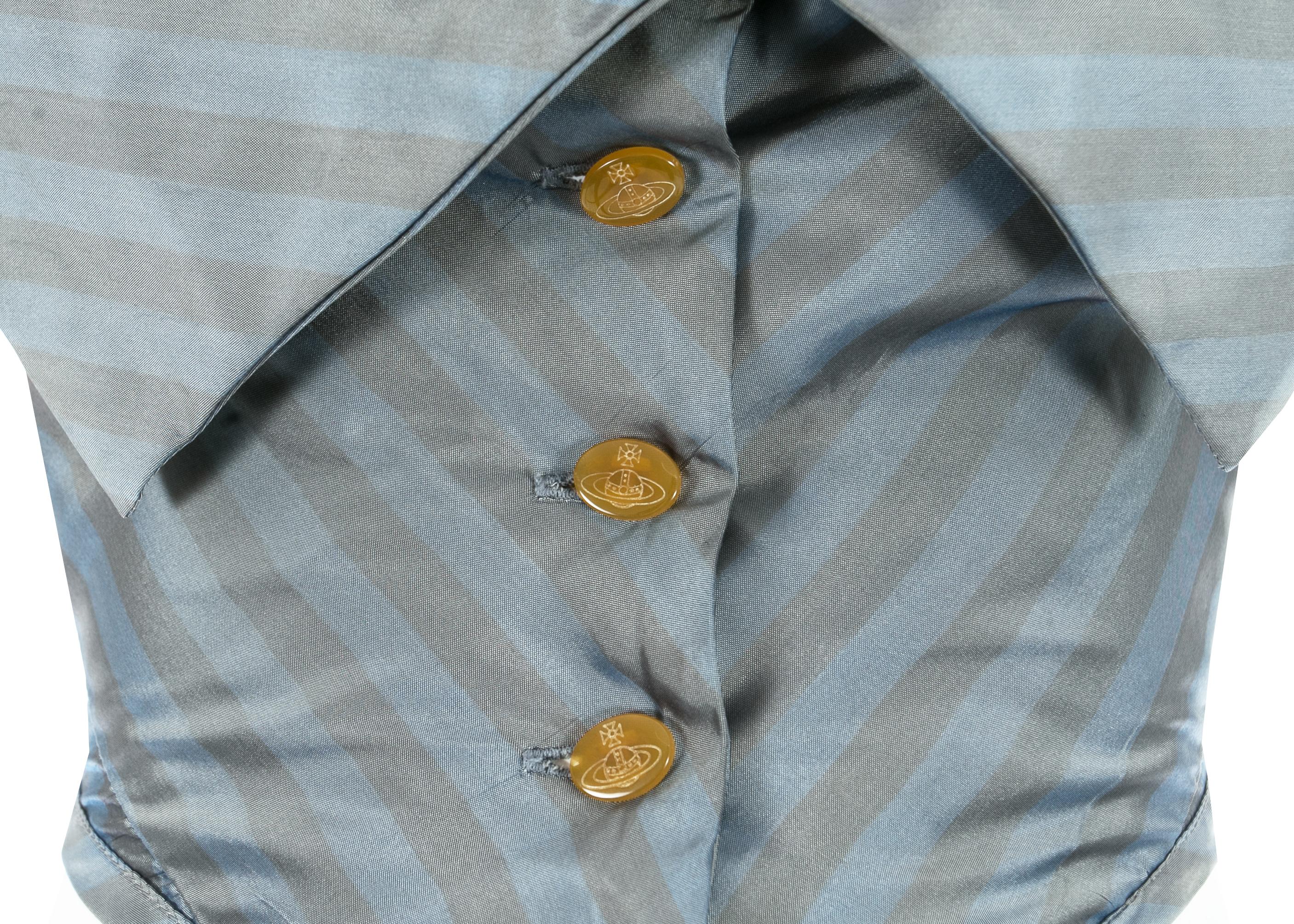 Gray Vivienne Westwood striped satin fitted cropped blouse, c. 1990s