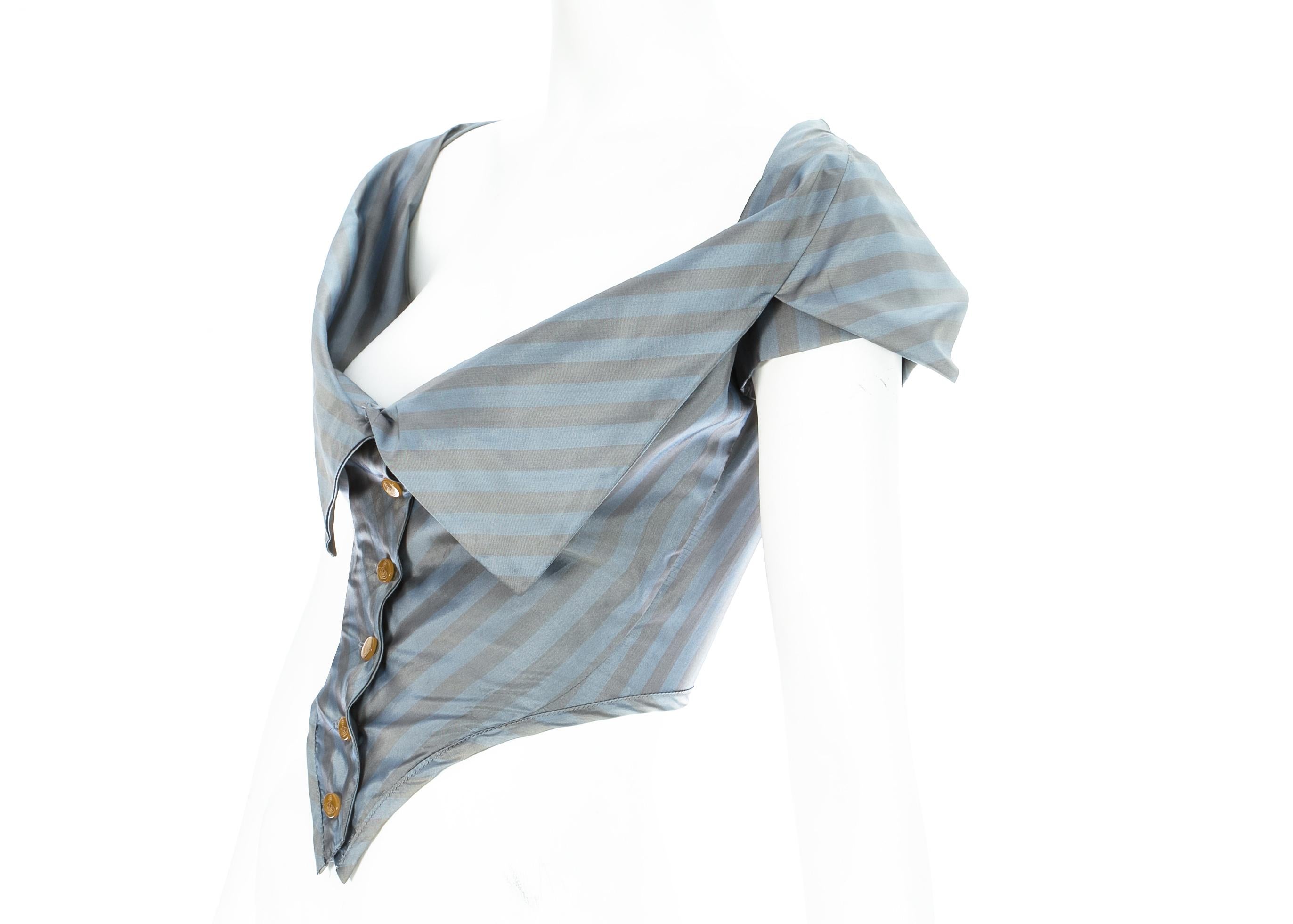 Vivienne Westwood striped satin fitted cropped blouse, c. 1990s In Good Condition In London, GB