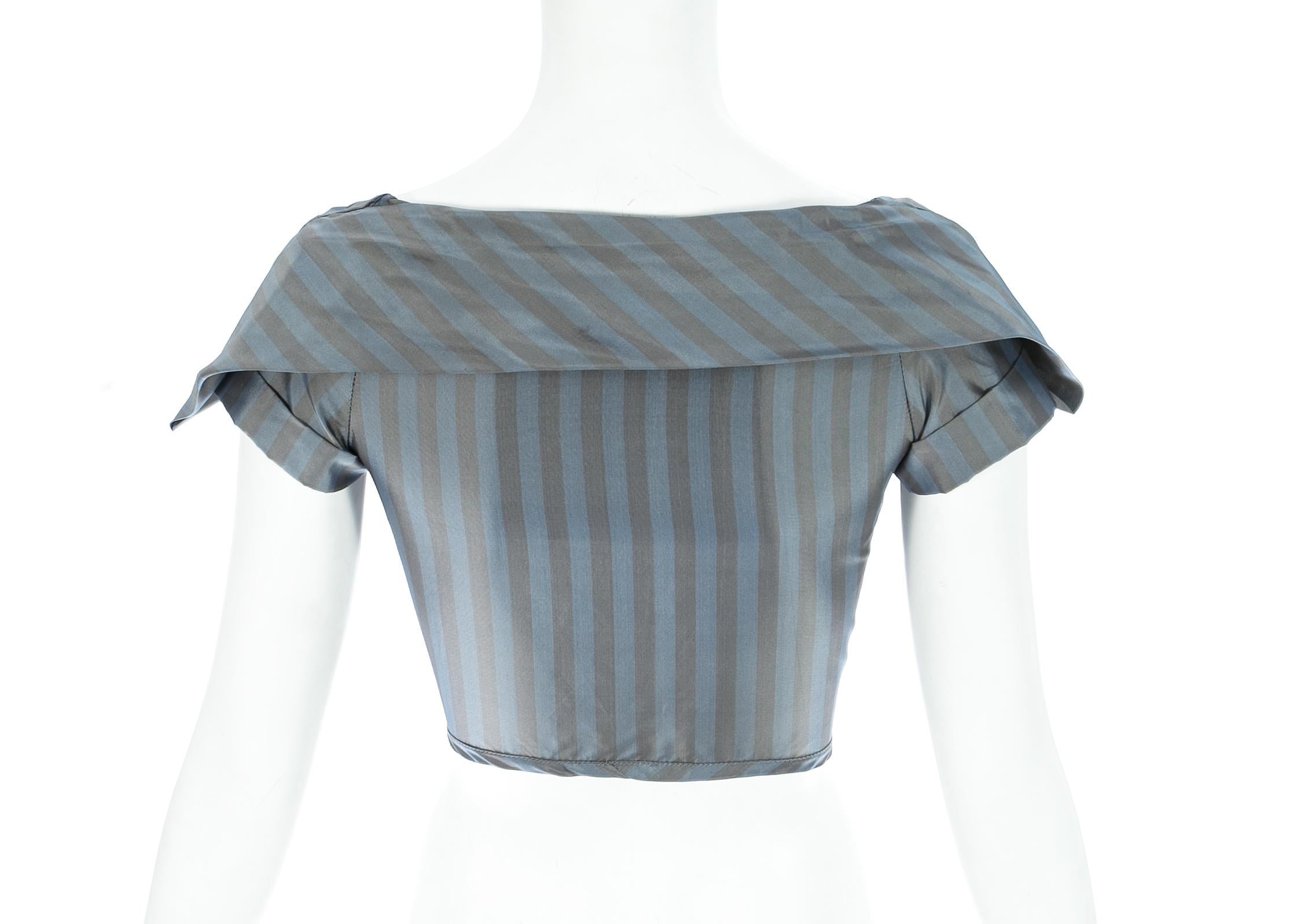 Women's Vivienne Westwood striped satin fitted cropped blouse, c. 1990s