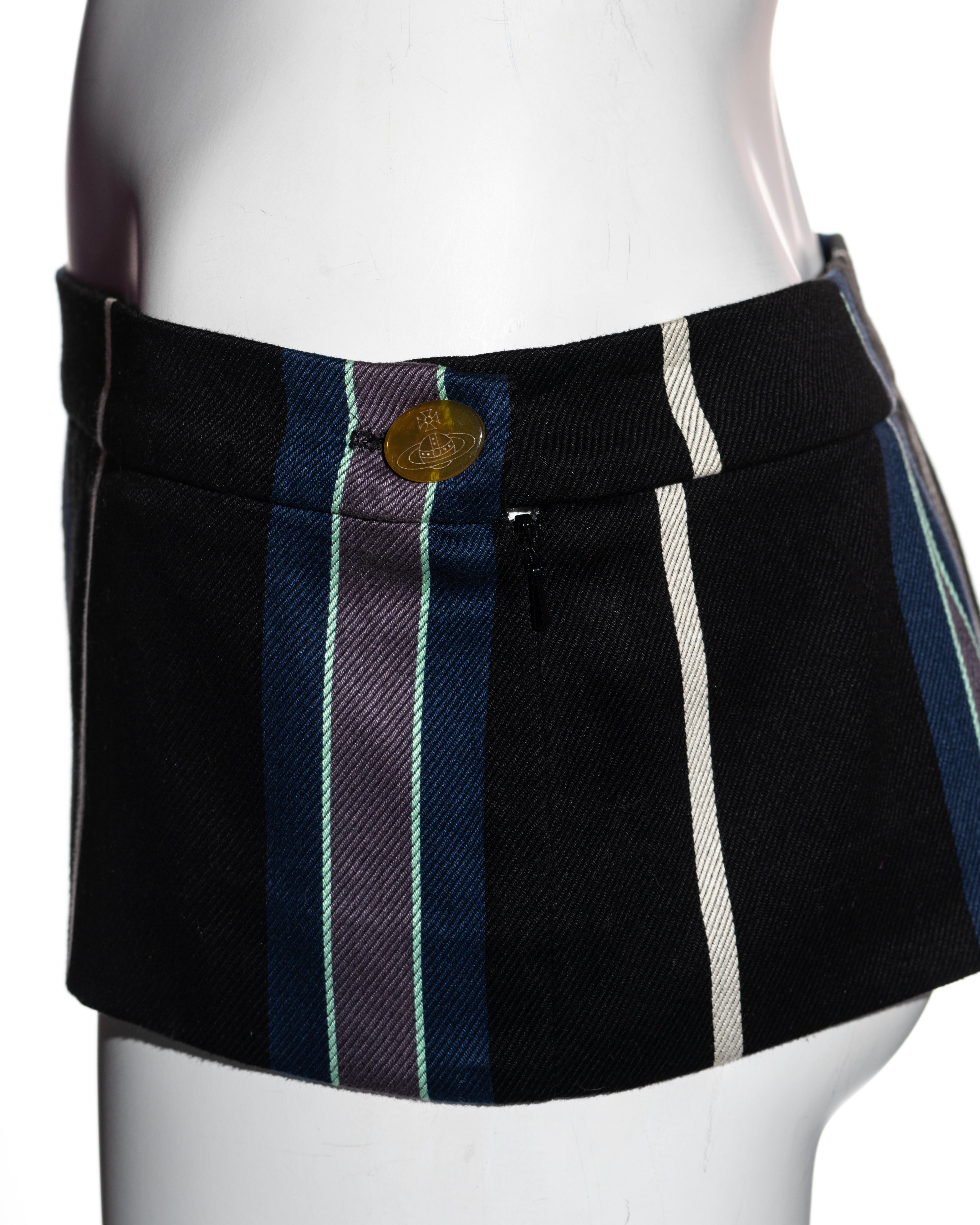 Black Vivienne Westwood striped wool Café Society 6 inch micro mini skirt, ss 1994