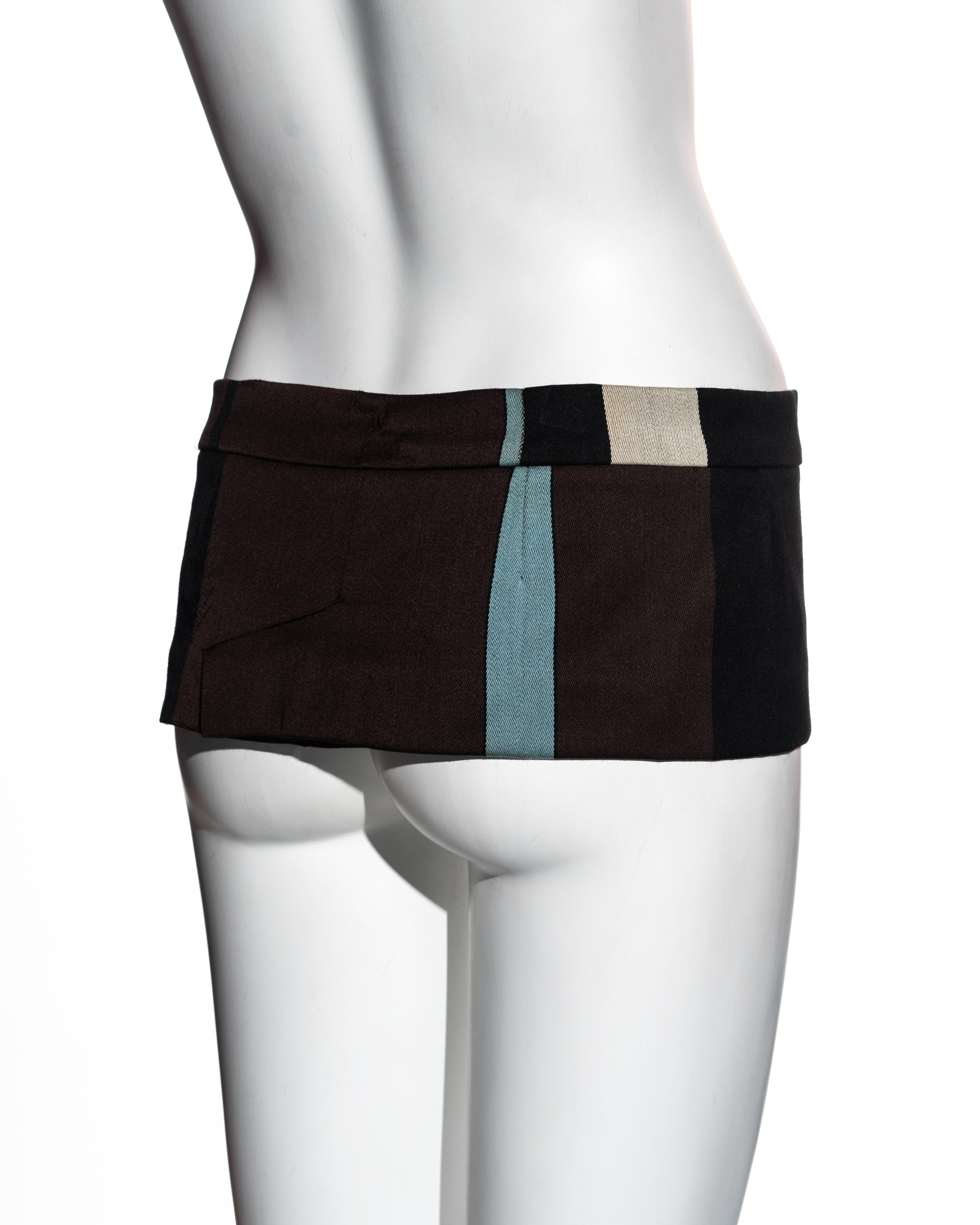Black Vivienne Westwood striped wool Café Society 6 inch micro mini skirt, ss 1994 For Sale