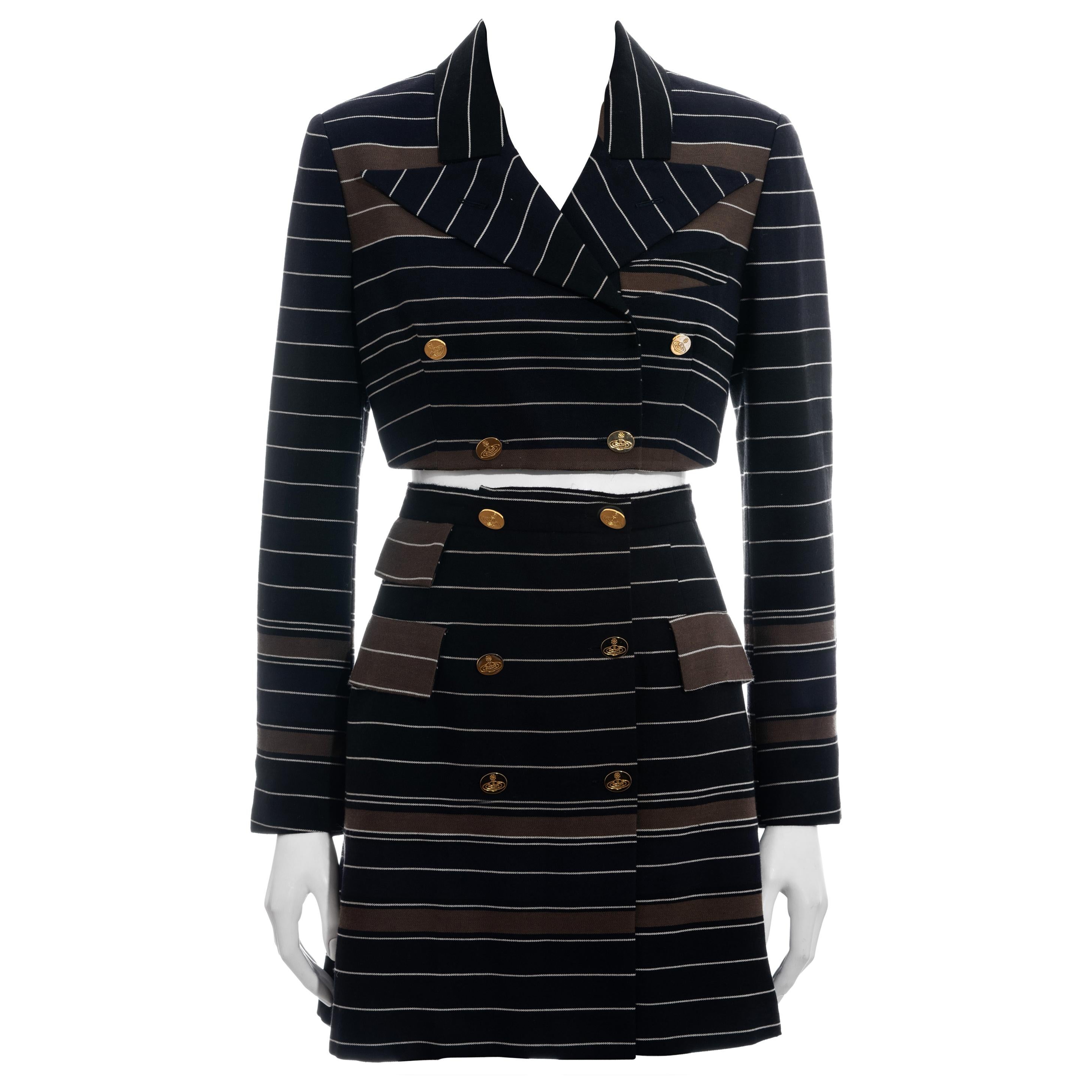 Vivienne Westwood striped wool cropped blazer and corseted skirt suit, ss 1994 For Sale