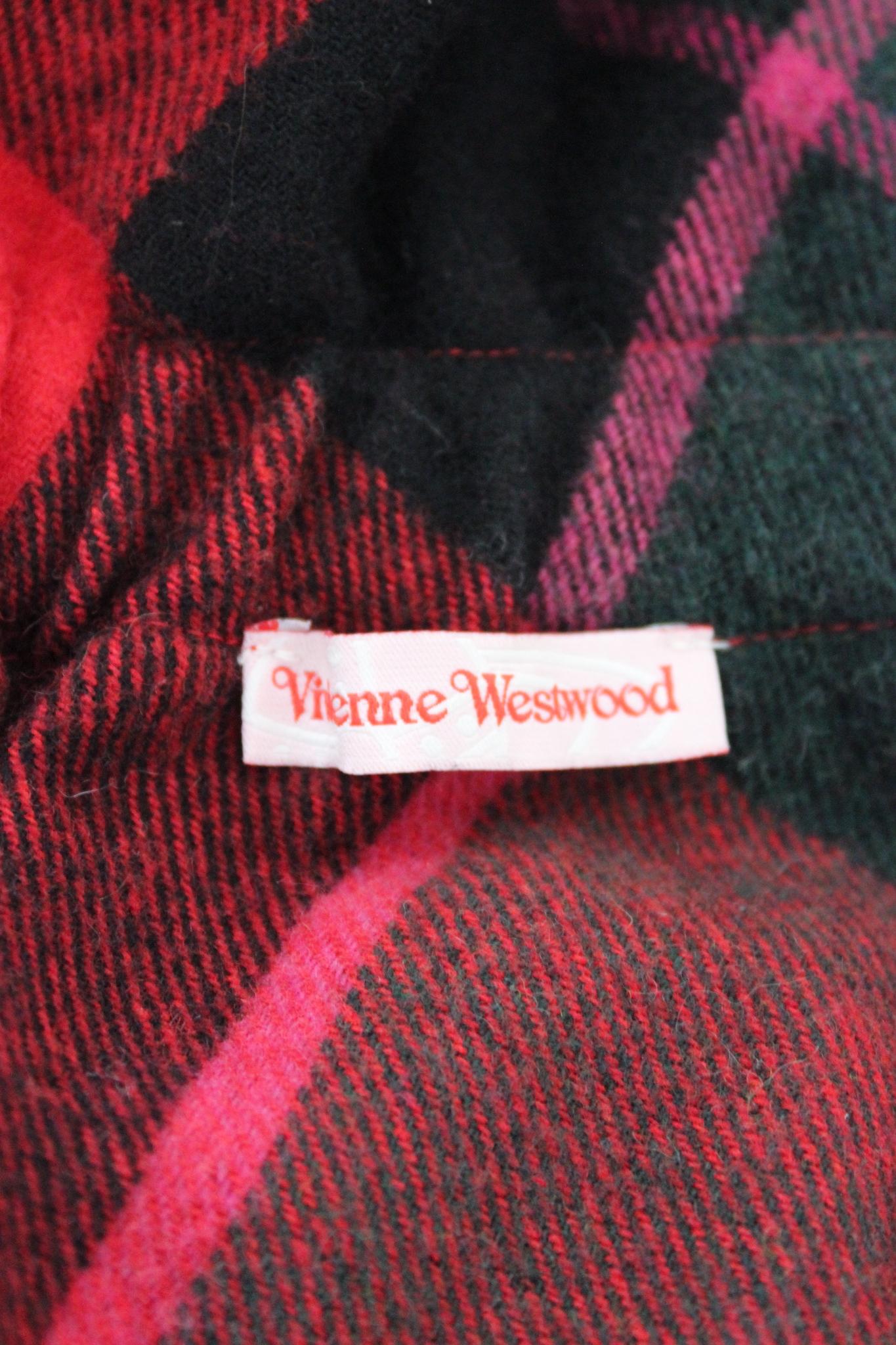 Vivienne Westwood Tartan Red Wool Wrap-around Cape Jacket 2000s 3