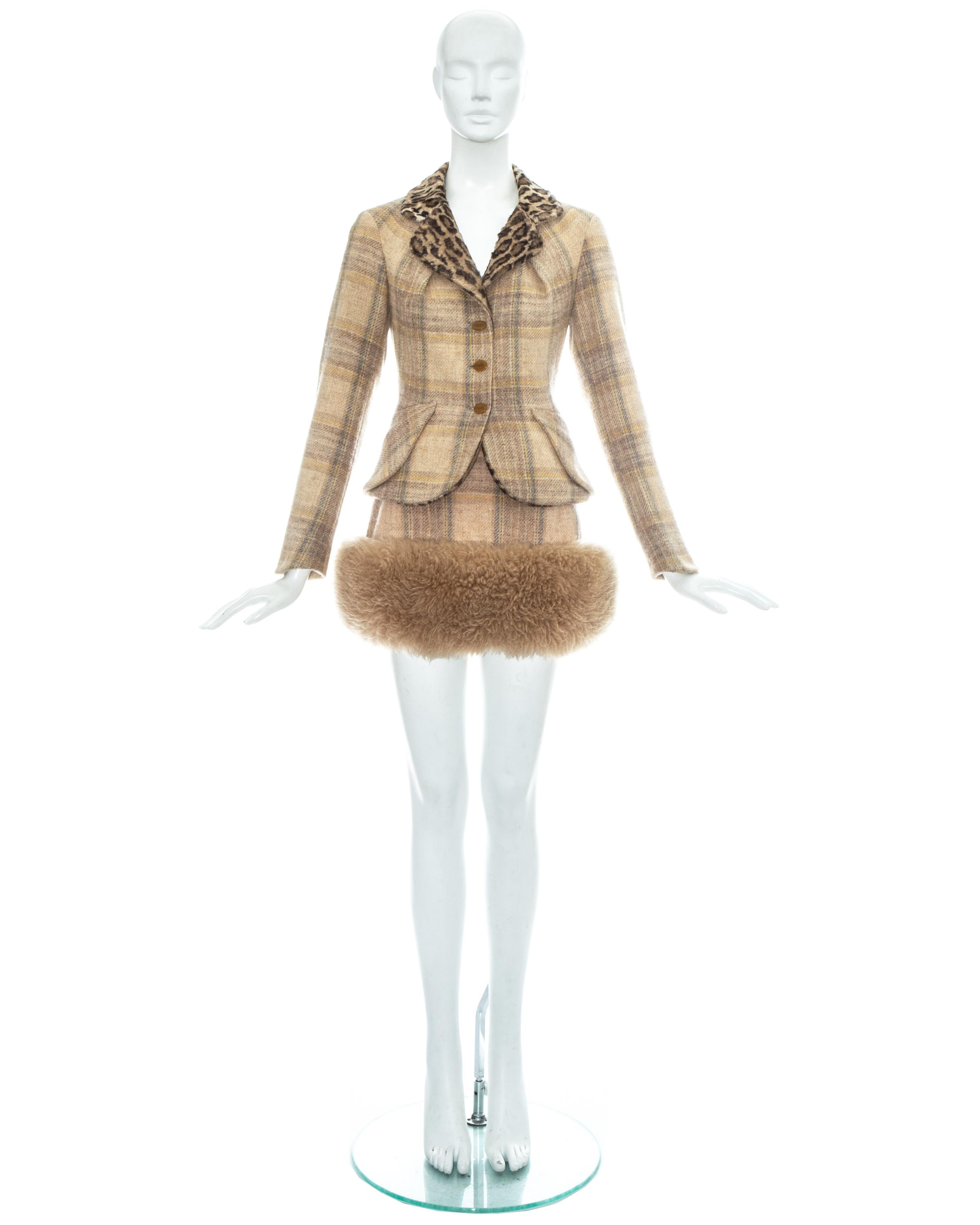 Beige Combinaison mini-jupe en laine écossaise et shearling Vivienne Westwood:: fw 1994