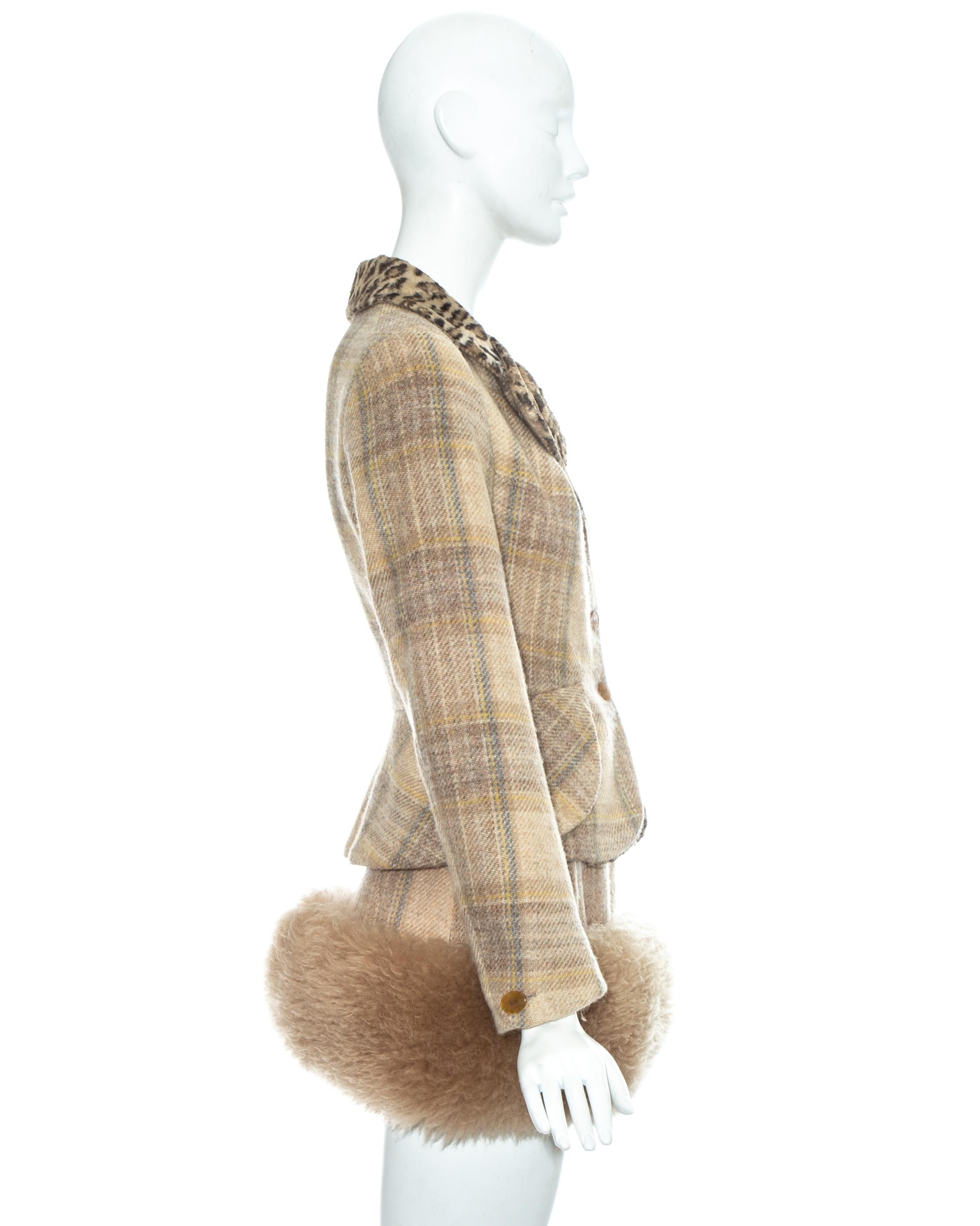 Vivienne Westwood tartan wool and shearling mini skirt suit, fw 1994 In Good Condition For Sale In London, London