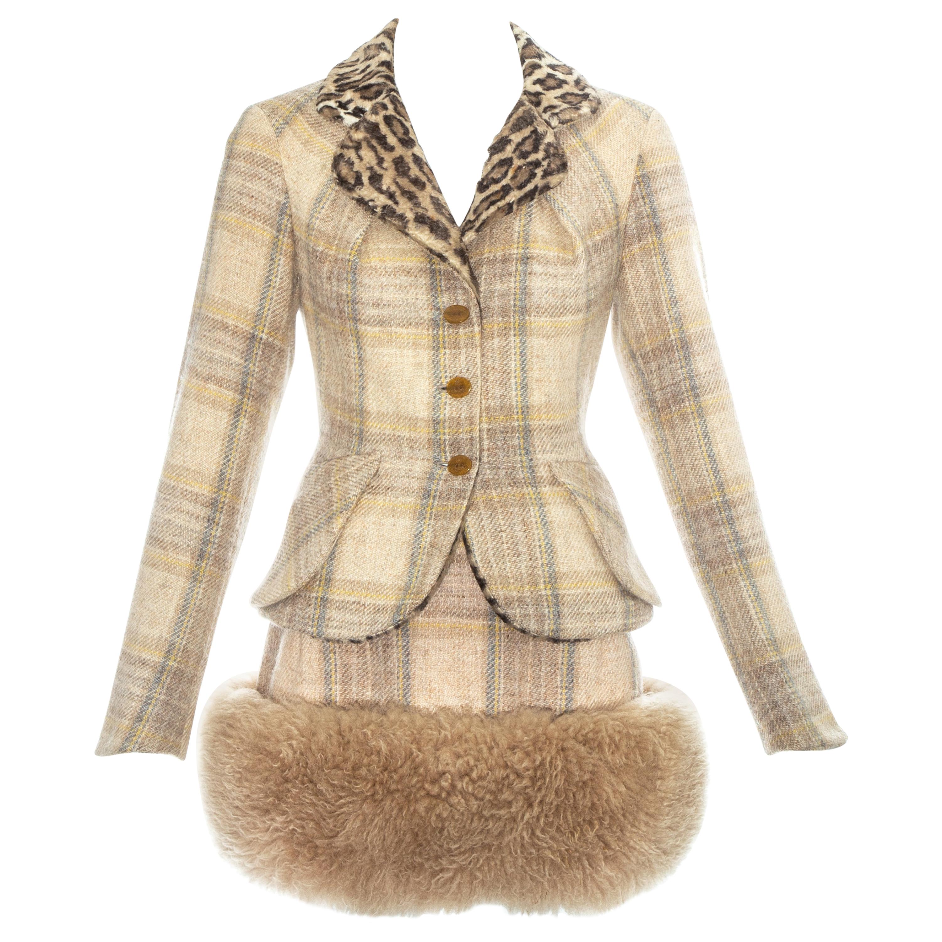 Vivienne Westwood tartan wool and shearling mini skirt suit, fw 1994 For Sale