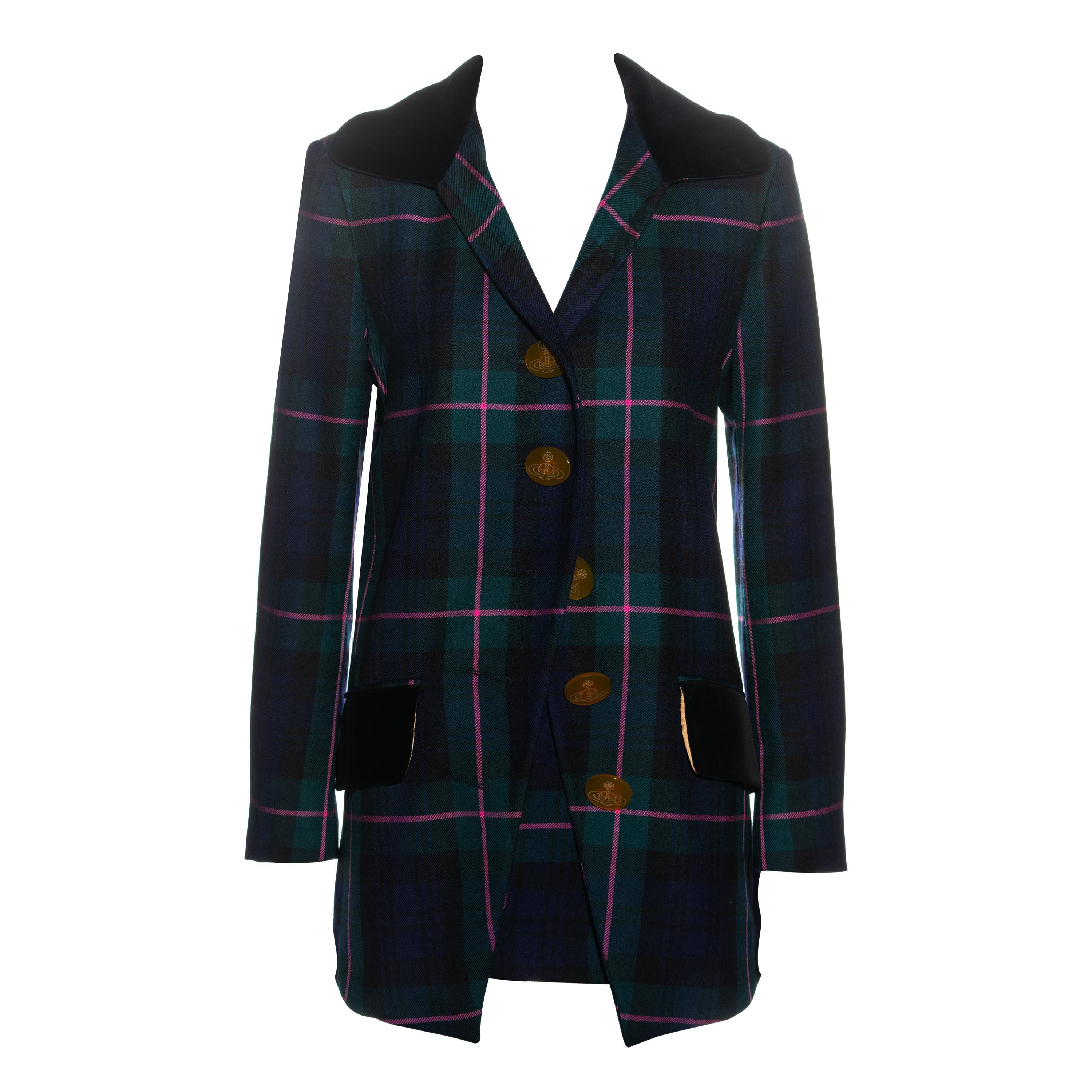 Vivienne Westwood tartan wool blazer jacket and mini skirt set, fw 1993