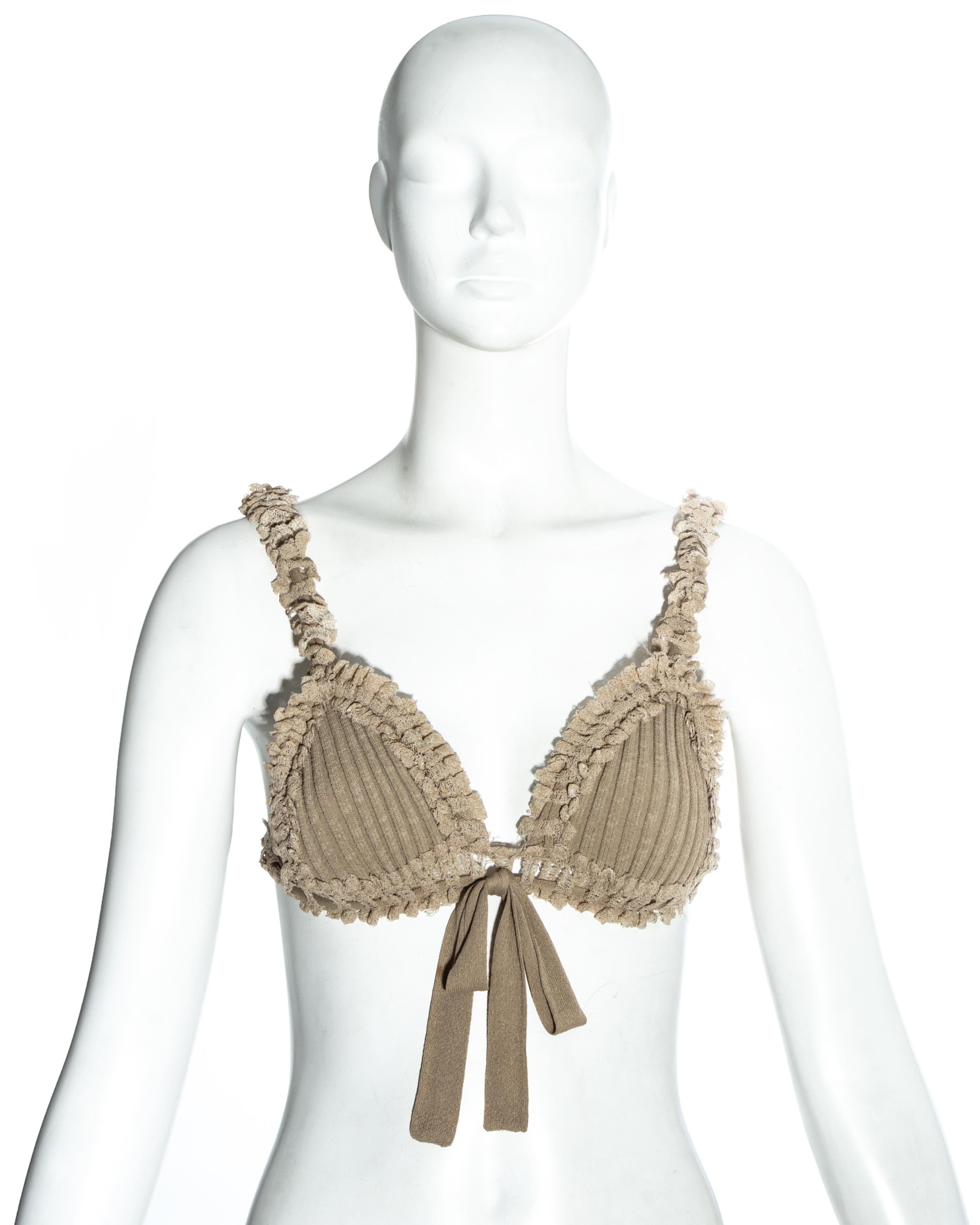 Vivienne Westwood taupe rib-knit bra with lace trim and drawstring bow fastening

Spring-Summer 1996