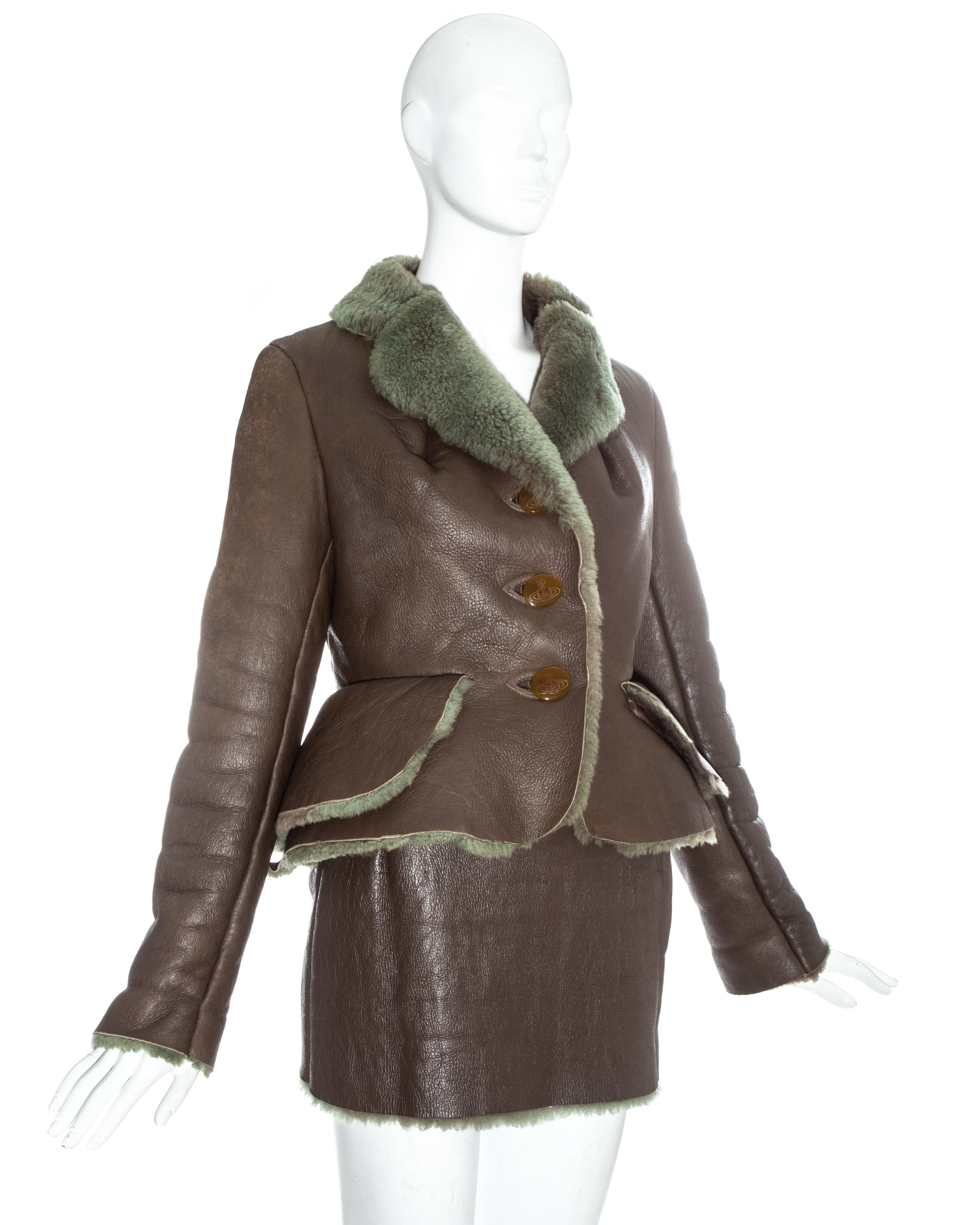 Vivienne Westwood taupe sheepskin mini skirt suit, fw 1994 In Good Condition For Sale In London, GB