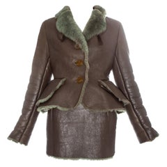 Vintage Vivienne Westwood taupe sheepskin mini skirt suit, fw 1994