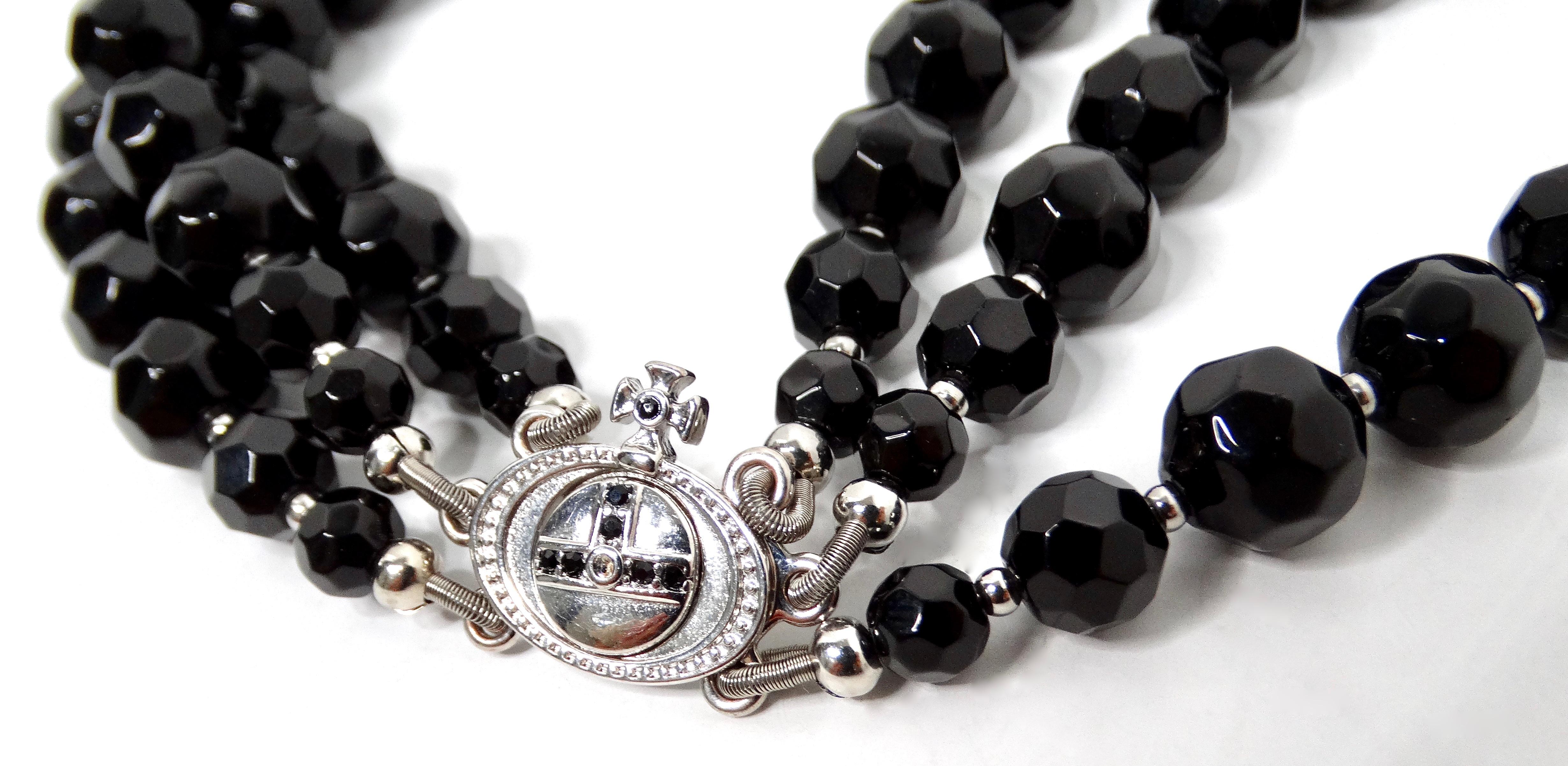 Vivienne Westwood The Row Schwarzer Achat Kristall Perlen Orb Choker Halskette im Zustand „Gut“ im Angebot in Scottsdale, AZ