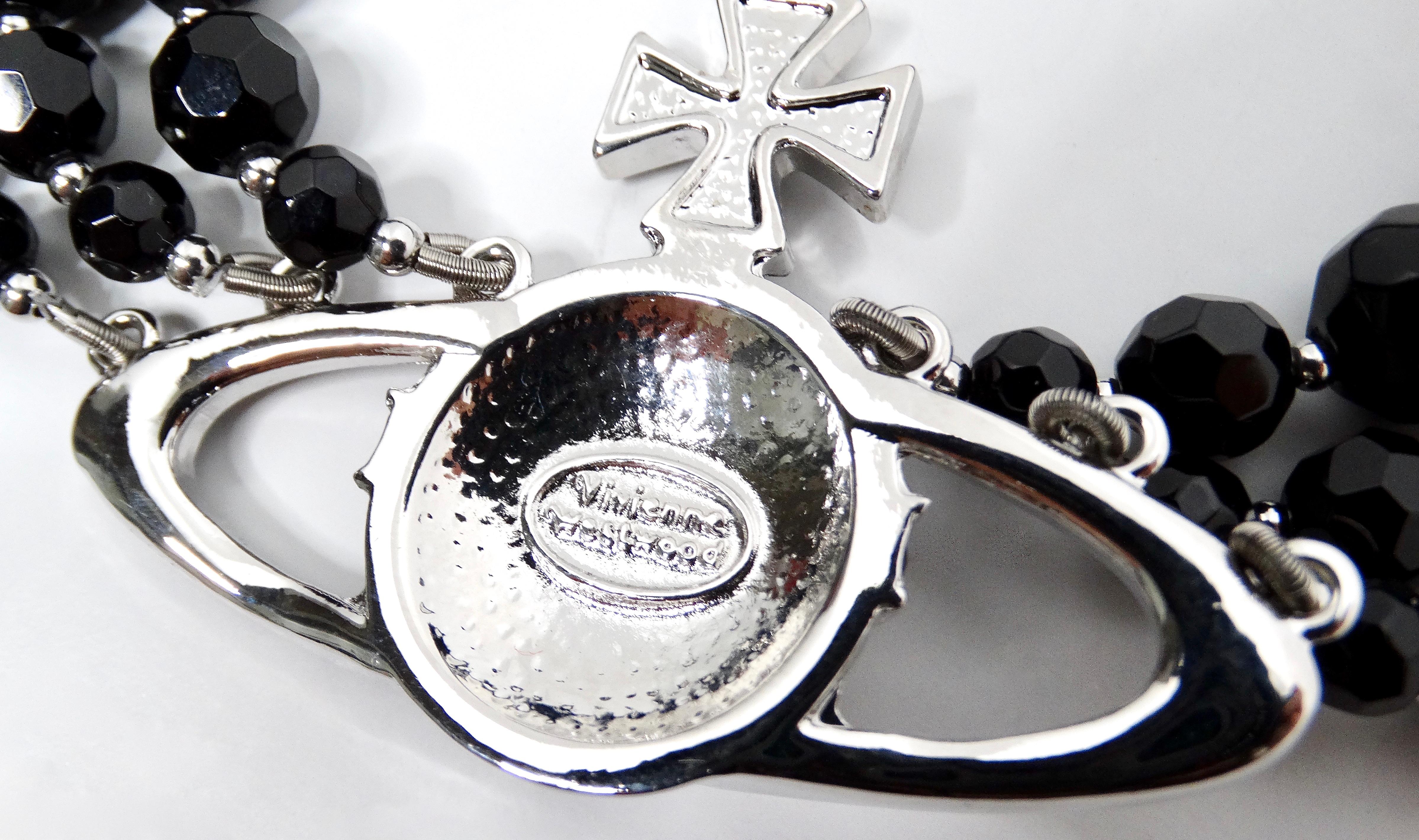 Vivienne Westwood The Row Schwarzer Achat Kristall Perlen Orb Choker Halskette für Damen oder Herren im Angebot