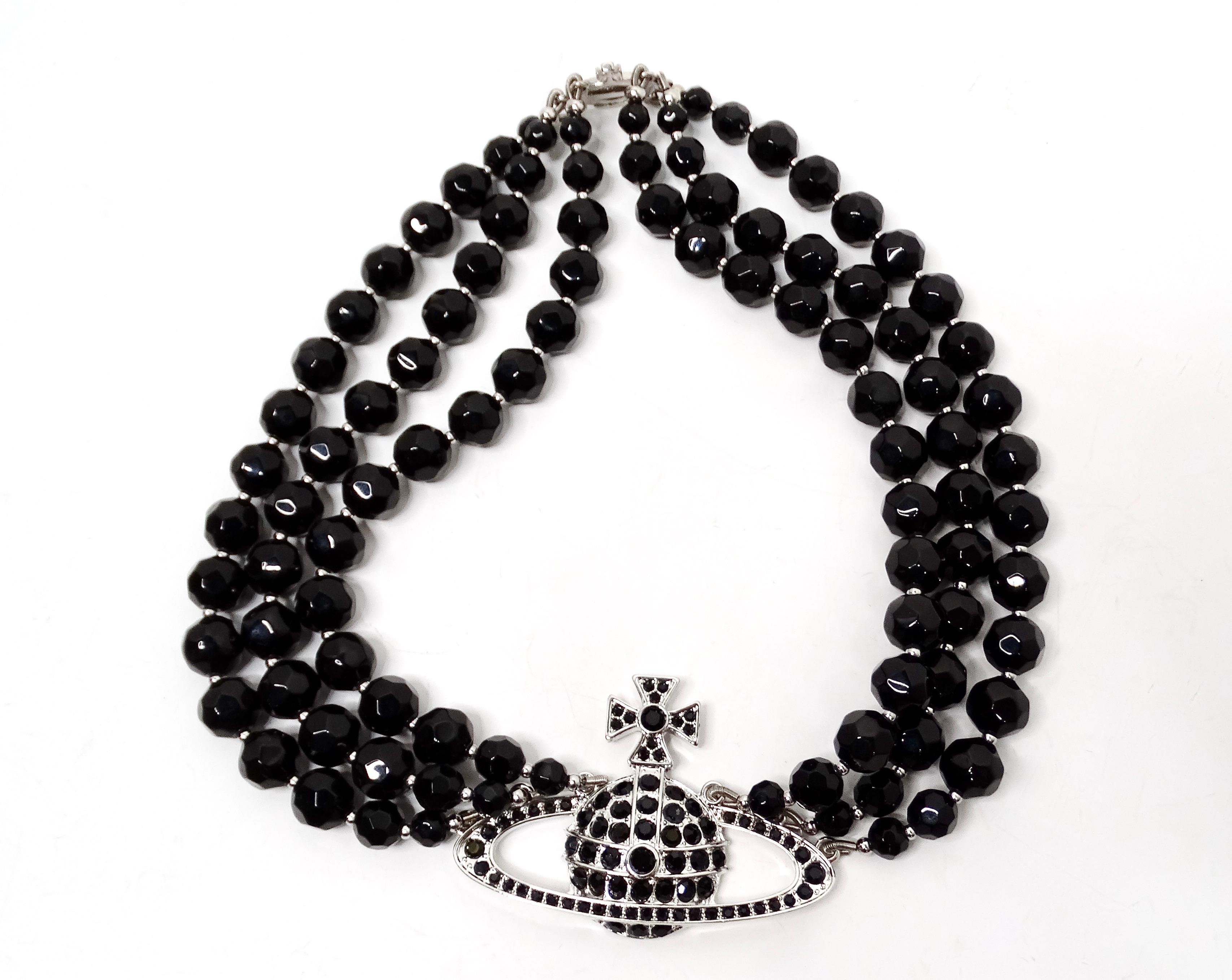 Vivienne Westwood The Row Schwarzer Achat Kristall Perlen Orb Choker Halskette im Angebot 1