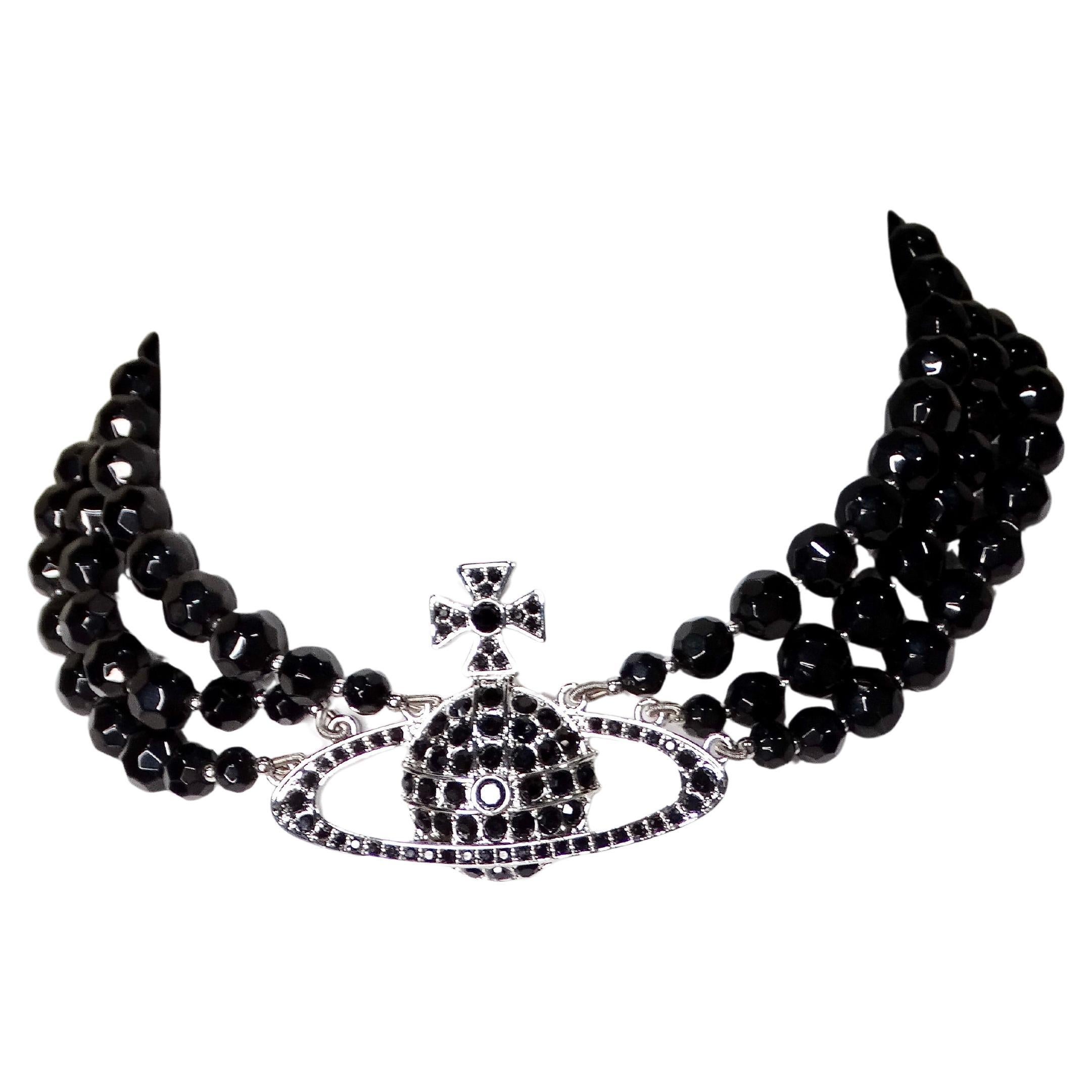 Vivienne Westwood The Row Schwarzer Achat Kristall Perlen Orb Choker Halskette im Angebot