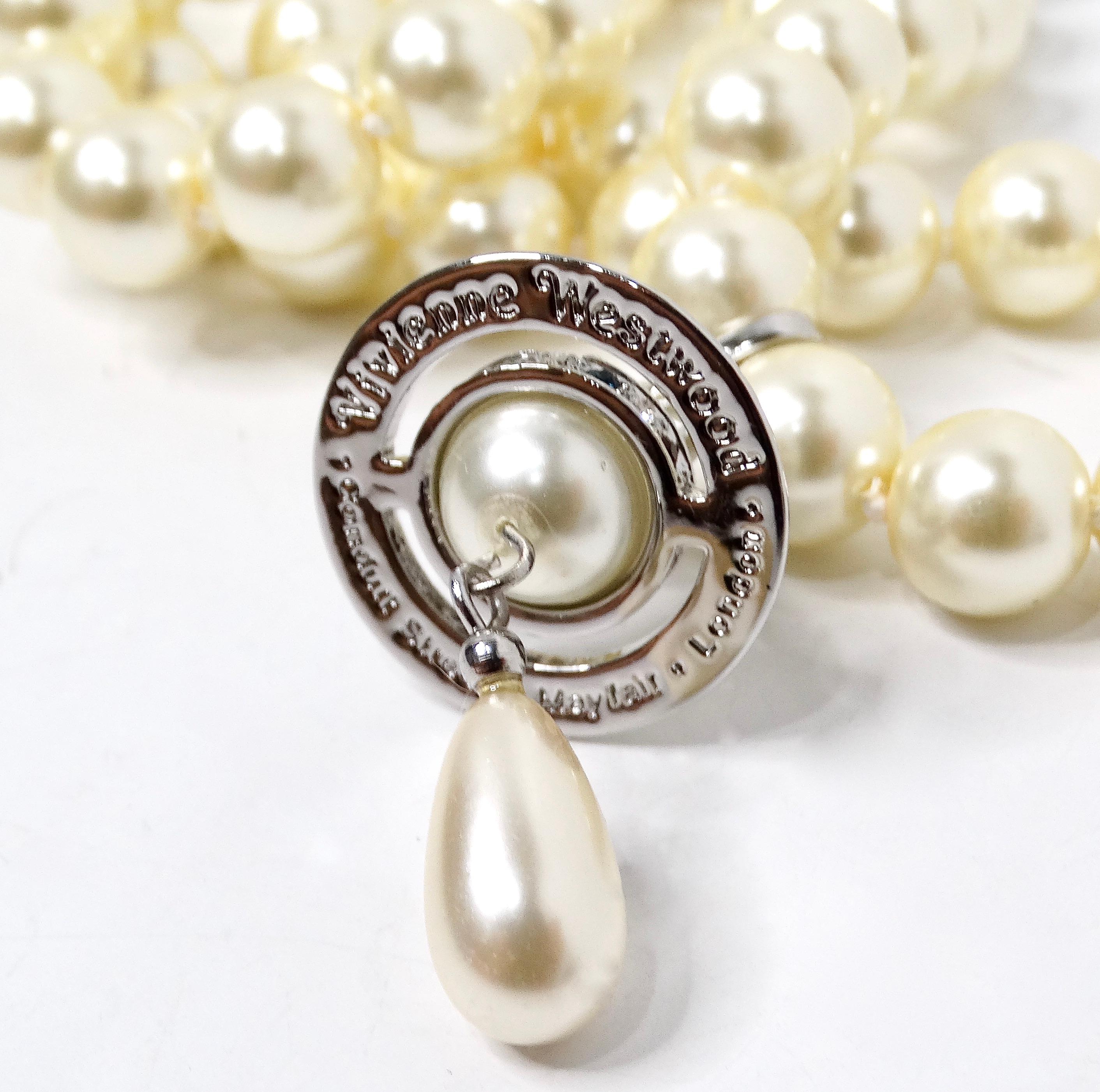 Women's Vivienne Westwood Three-Row Costume Pearl Drop Orb Pendant Necklace For Sale