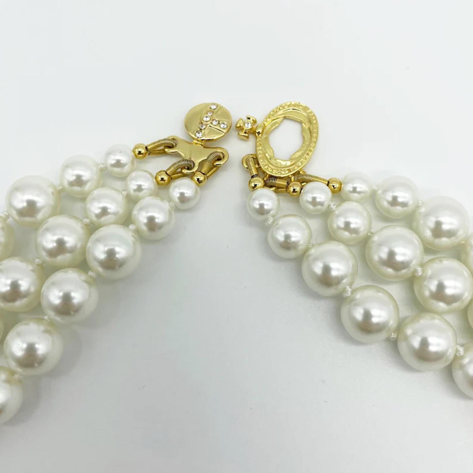 vivienne westwood three row pearl necklace gold