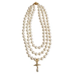Vivienne Westwood Three Row Pearl Drop Choker Gold