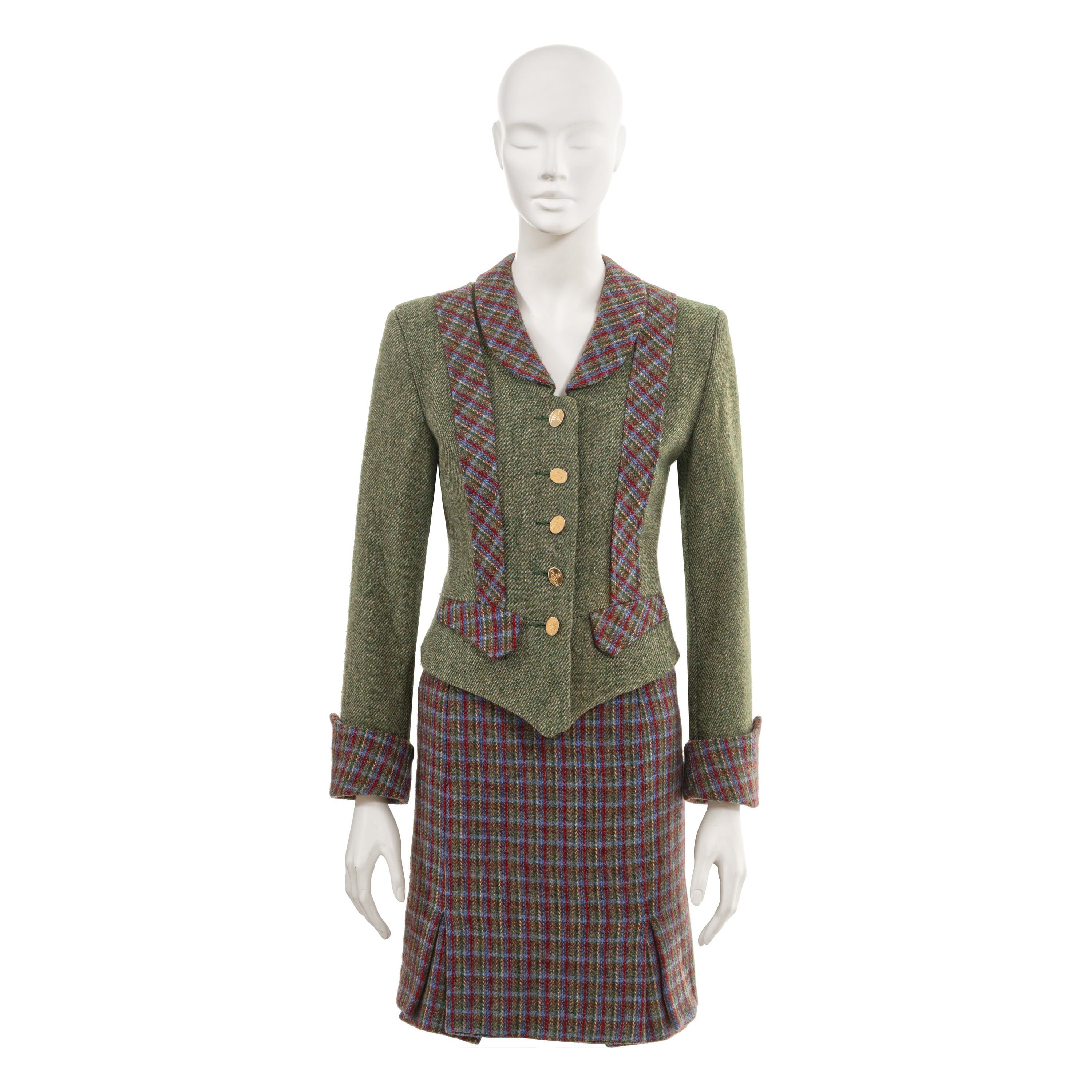 Traje con falda de lana de tartán "Time Machine" de Vivienne Westwood, fw 1988
