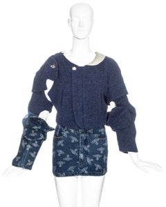 Vivienne Westwood tweed and denim 'time machine' jacket and mini skirt, fw 1988