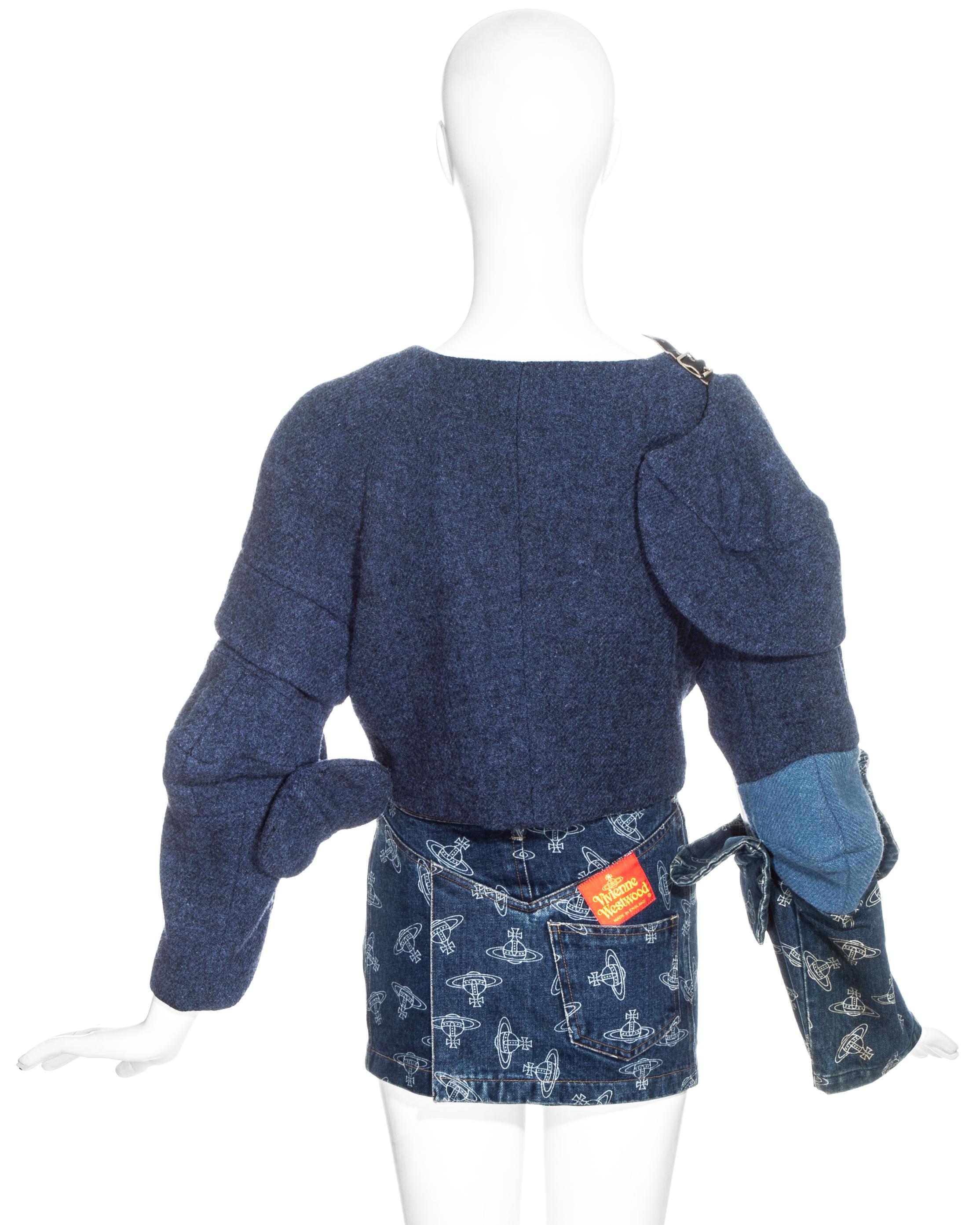 Vivienne Westwood tweed and denim 'time machine' jacket and mini skirt, fw 1988 In Good Condition For Sale In London, GB