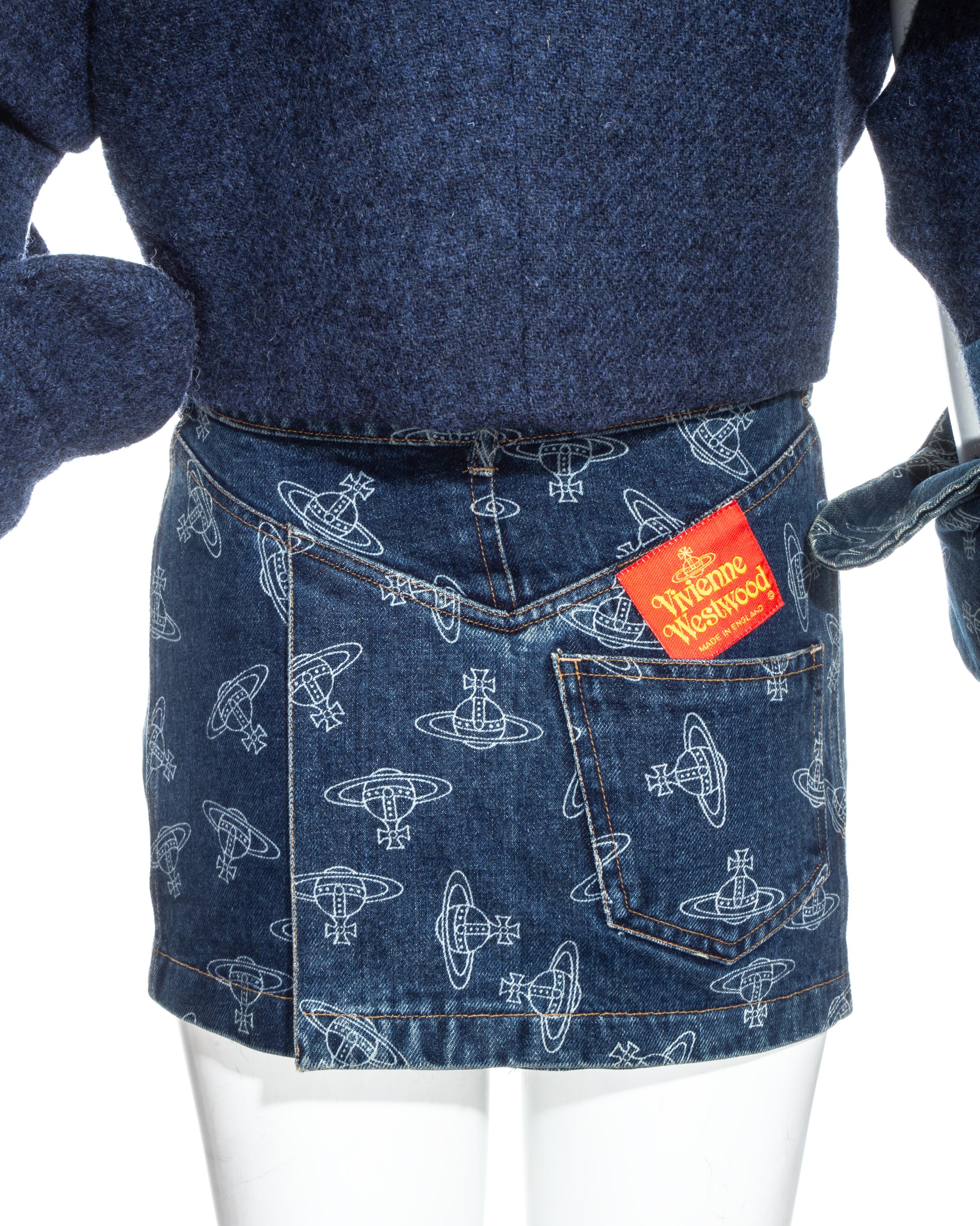 Women's Vivienne Westwood tweed and denim 'time machine' jacket and mini skirt, fw 1988 For Sale