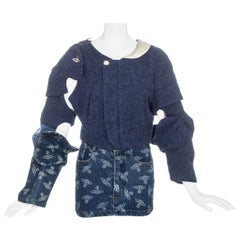 Vintage Vivienne Westwood tweed and denim 'time machine' jacket and mini skirt, fw 1988