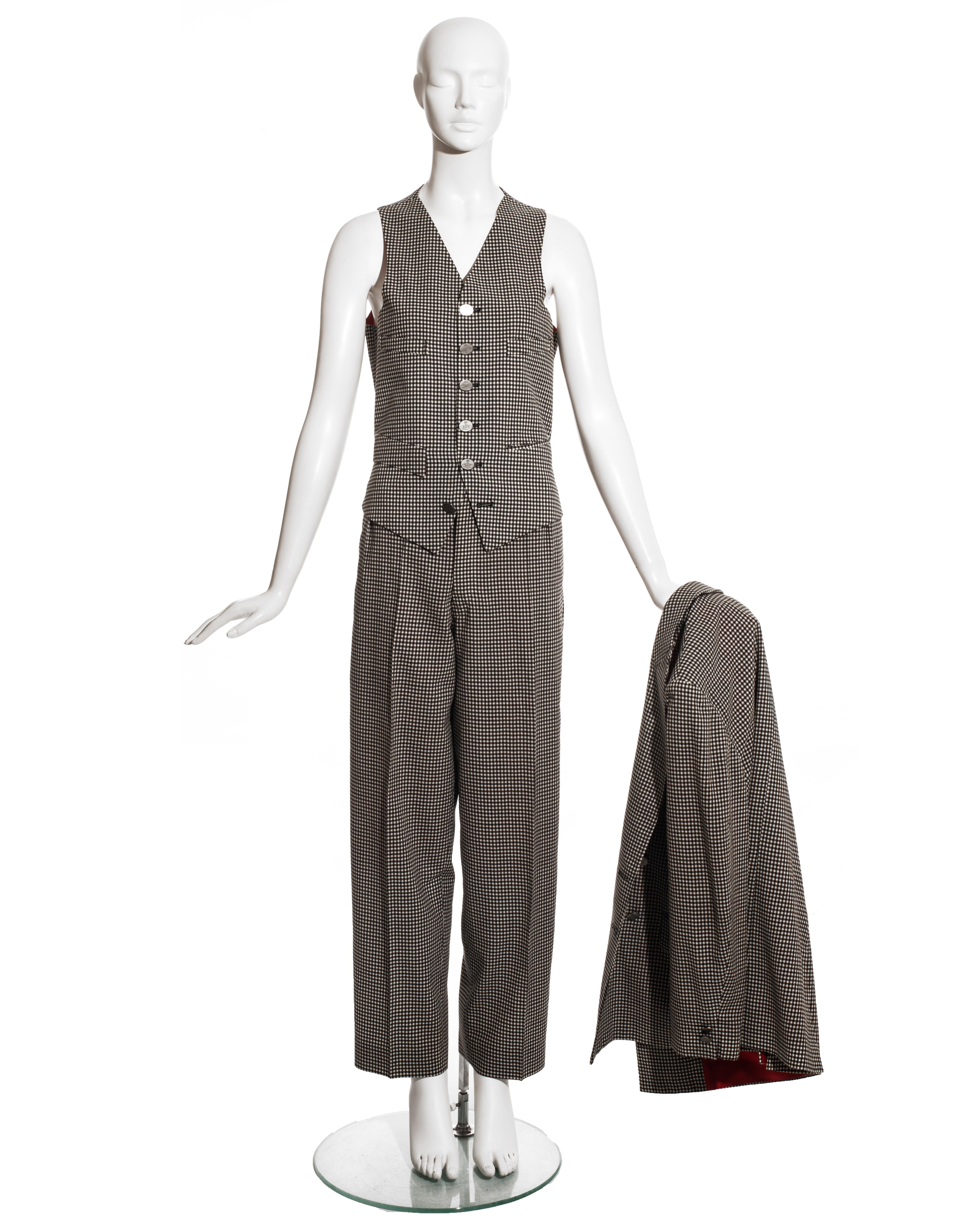 Noir Costume pantalon trois pièces unisexe en laine à carreaux Vivienne Westwood, automne-hiver 1992 en vente