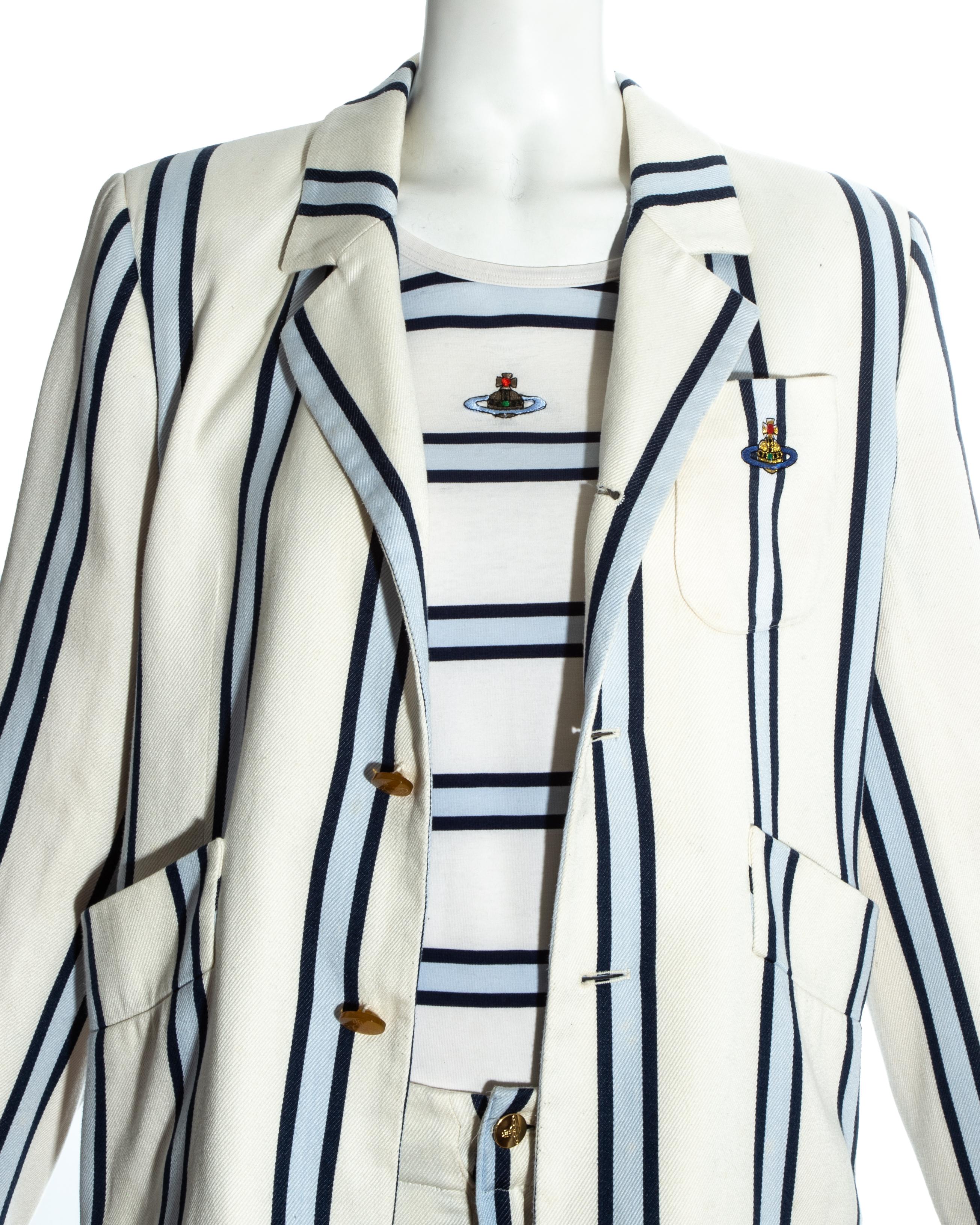 Vivienne Westwood unisex striped cotton bondage 3 piece pant suit, ss 1994 In Good Condition For Sale In London, GB