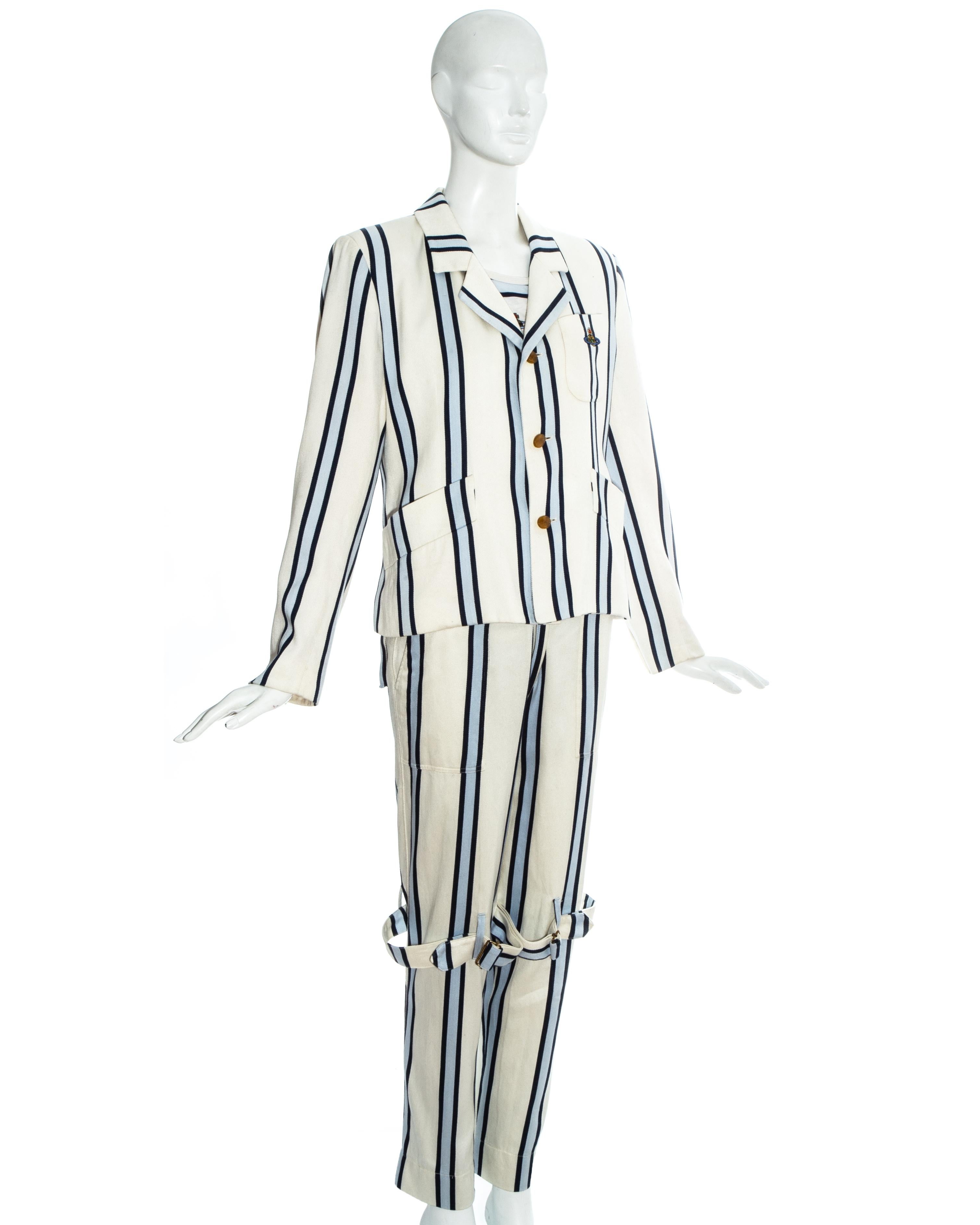 black and white striped pant suit