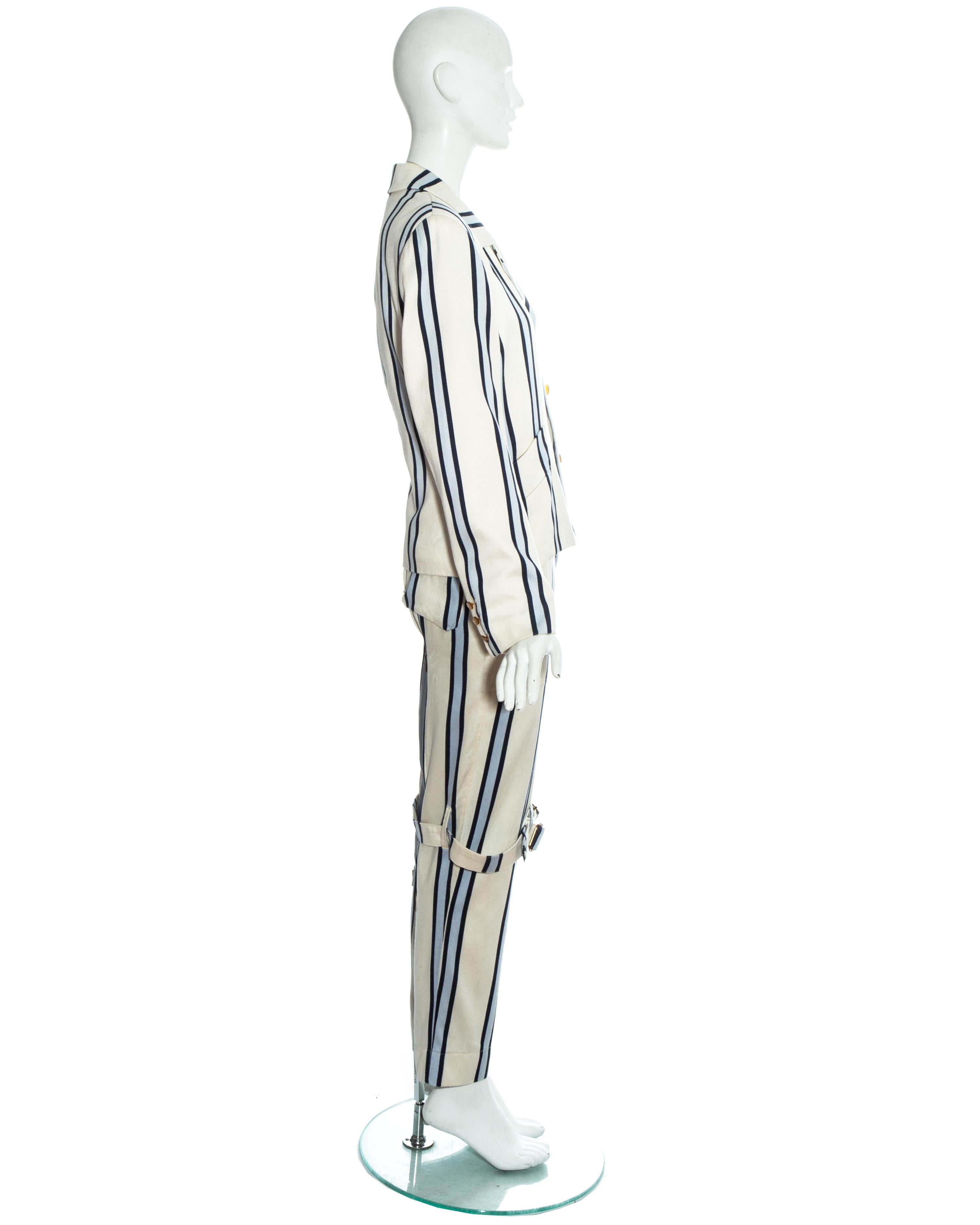Vivienne Westwood unisex striped cotton bondage 3 piece pant suit, ss 1994 For Sale 1