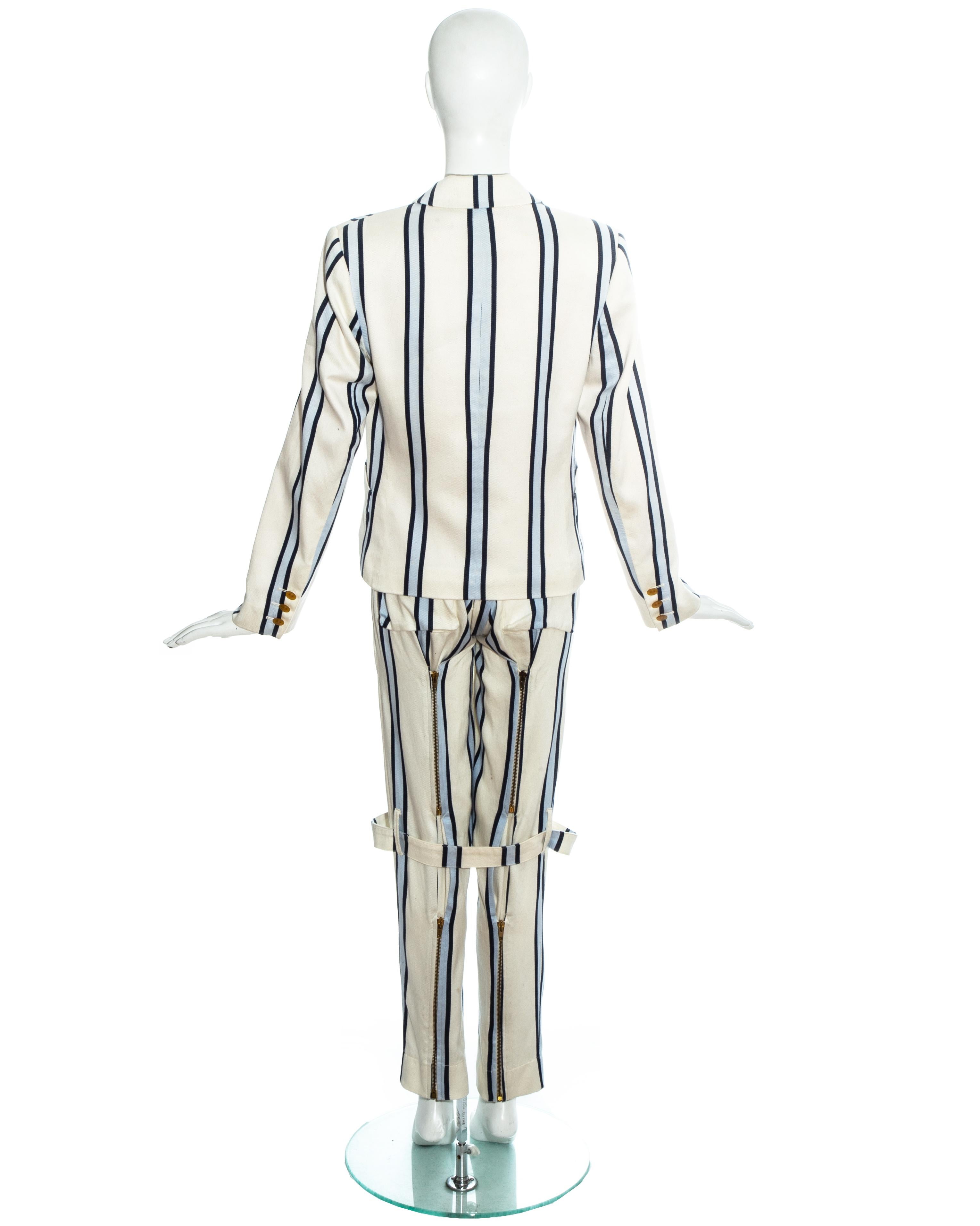 Vivienne Westwood unisex striped cotton bondage 3 piece pant suit, ss 1994 For Sale 3