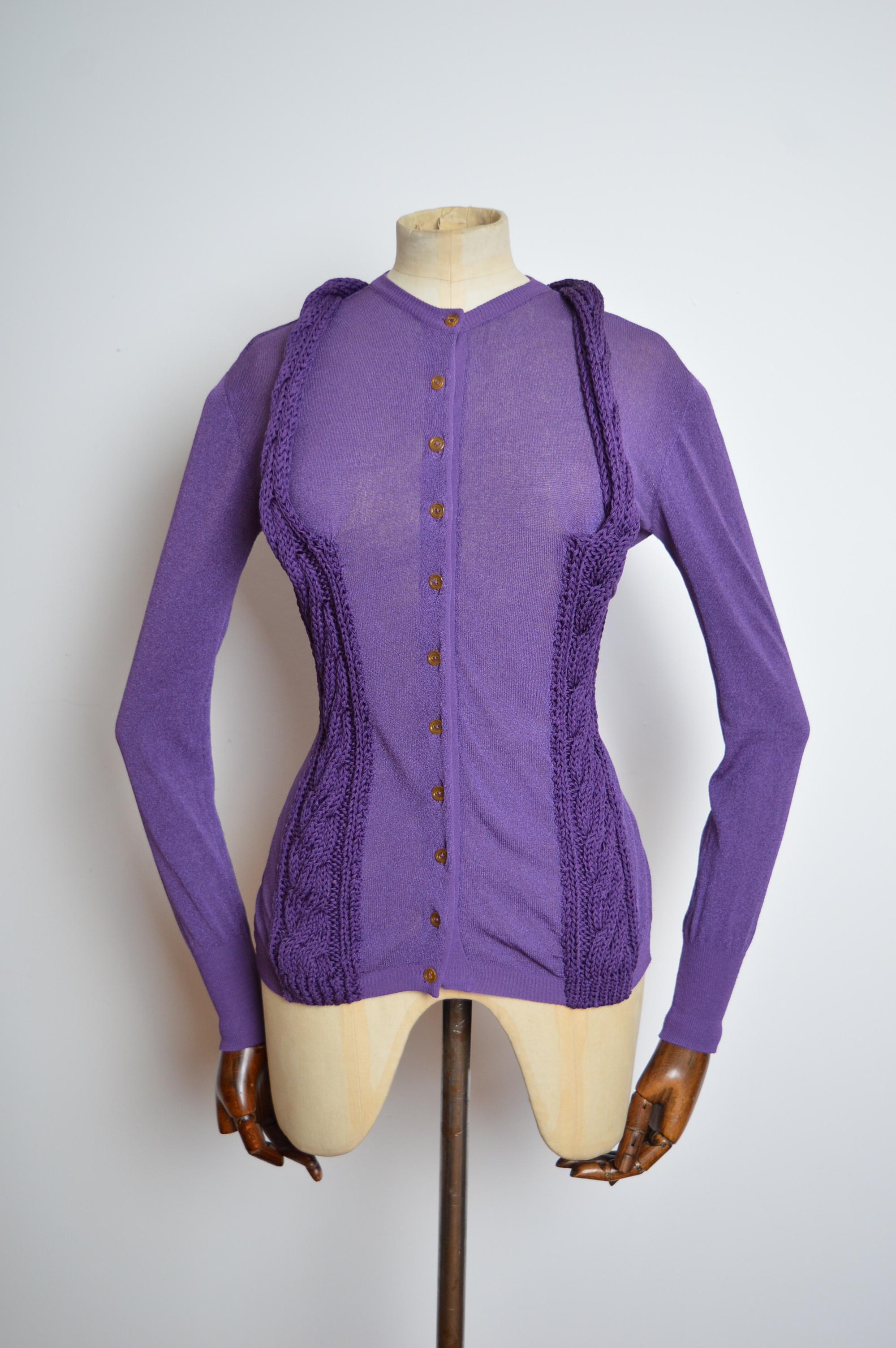Vivienne Westwood Unusual Purple Knit Halter Neck button down Cardigan In Good Condition For Sale In Sheffield, GB