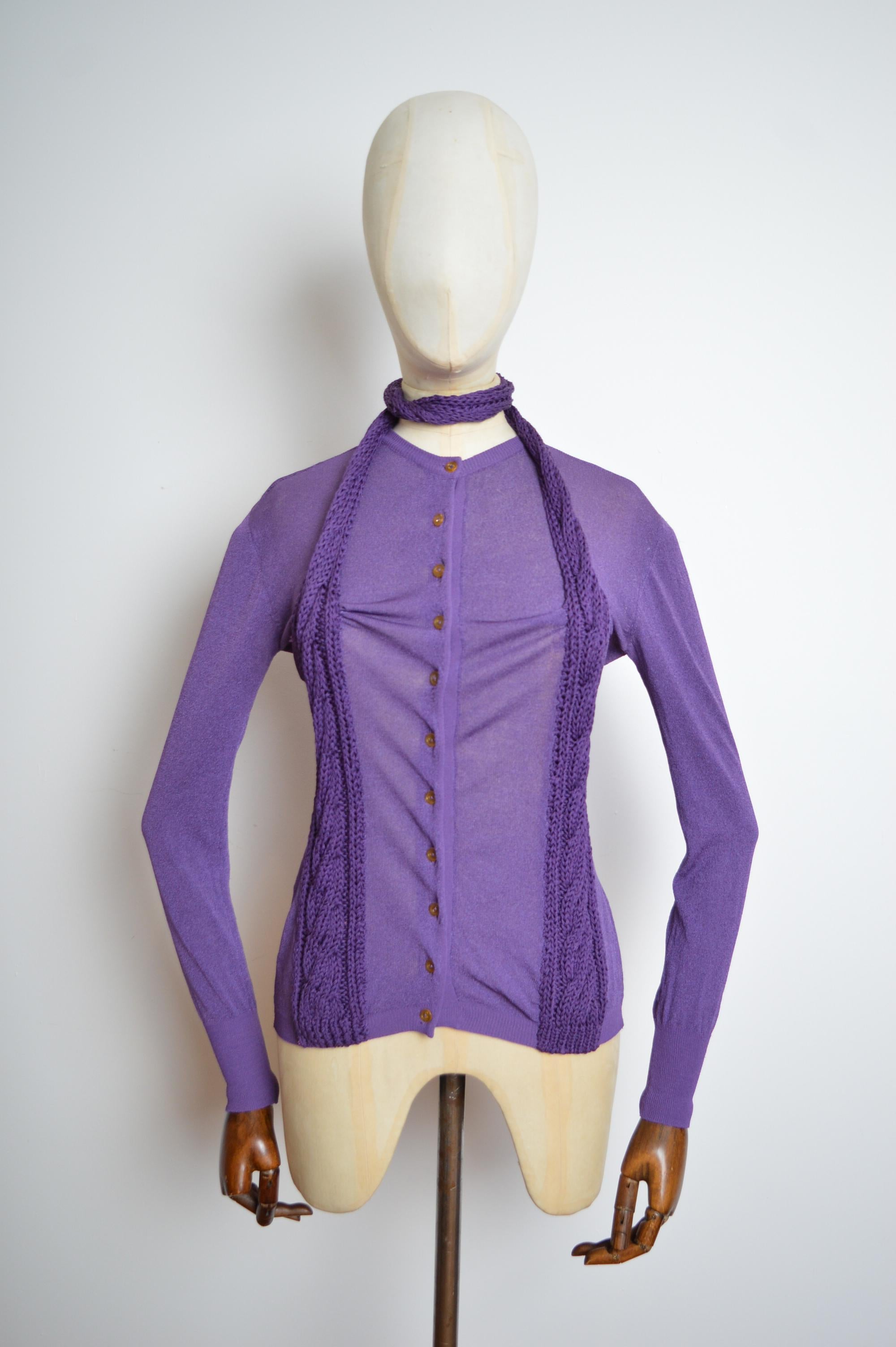 Vivienne Westwood Unusual Purple Knit Halter Neck button down Cardigan For Sale 2