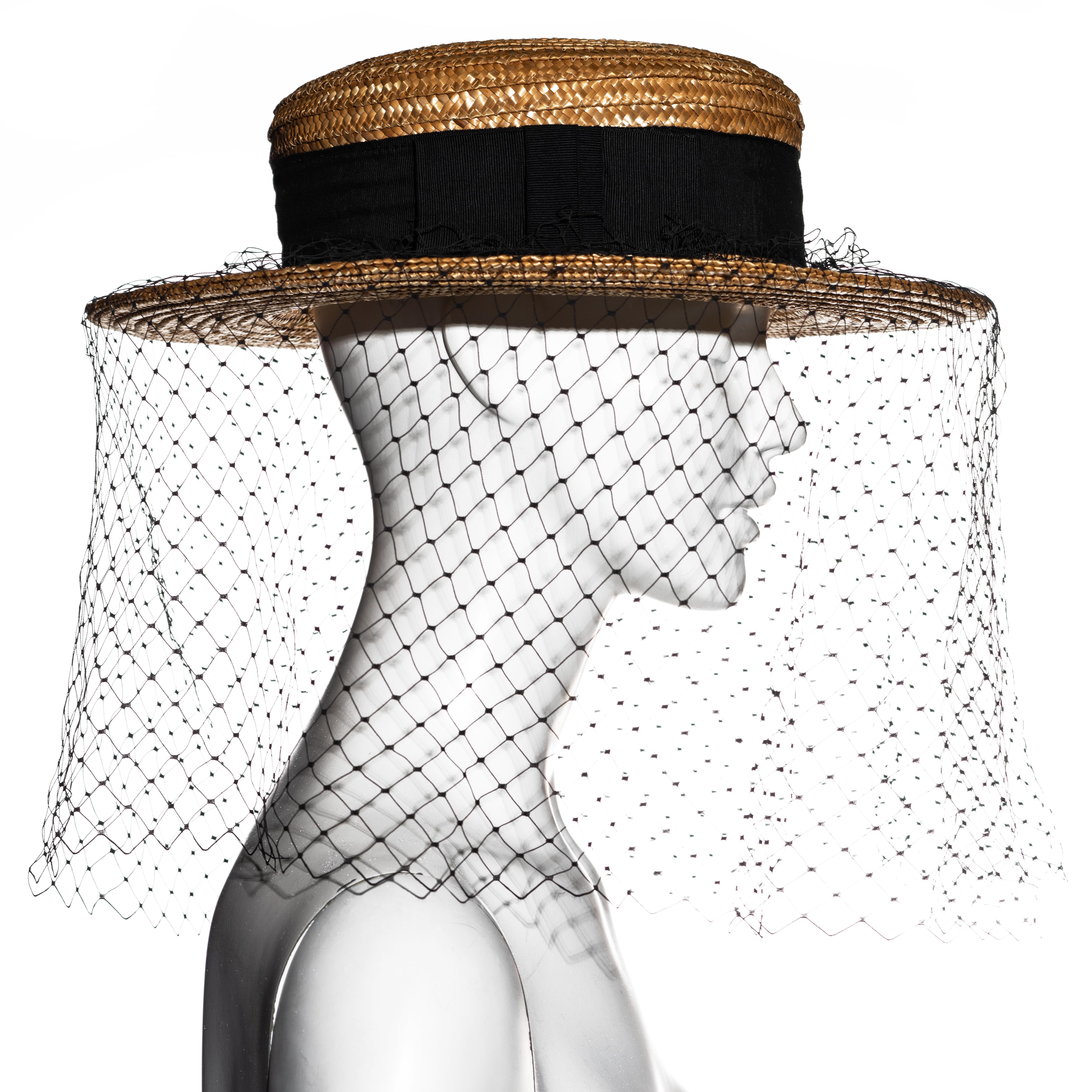 Vivienne Westwood veiled raffia boater hat, ss 1988 For Sale 2