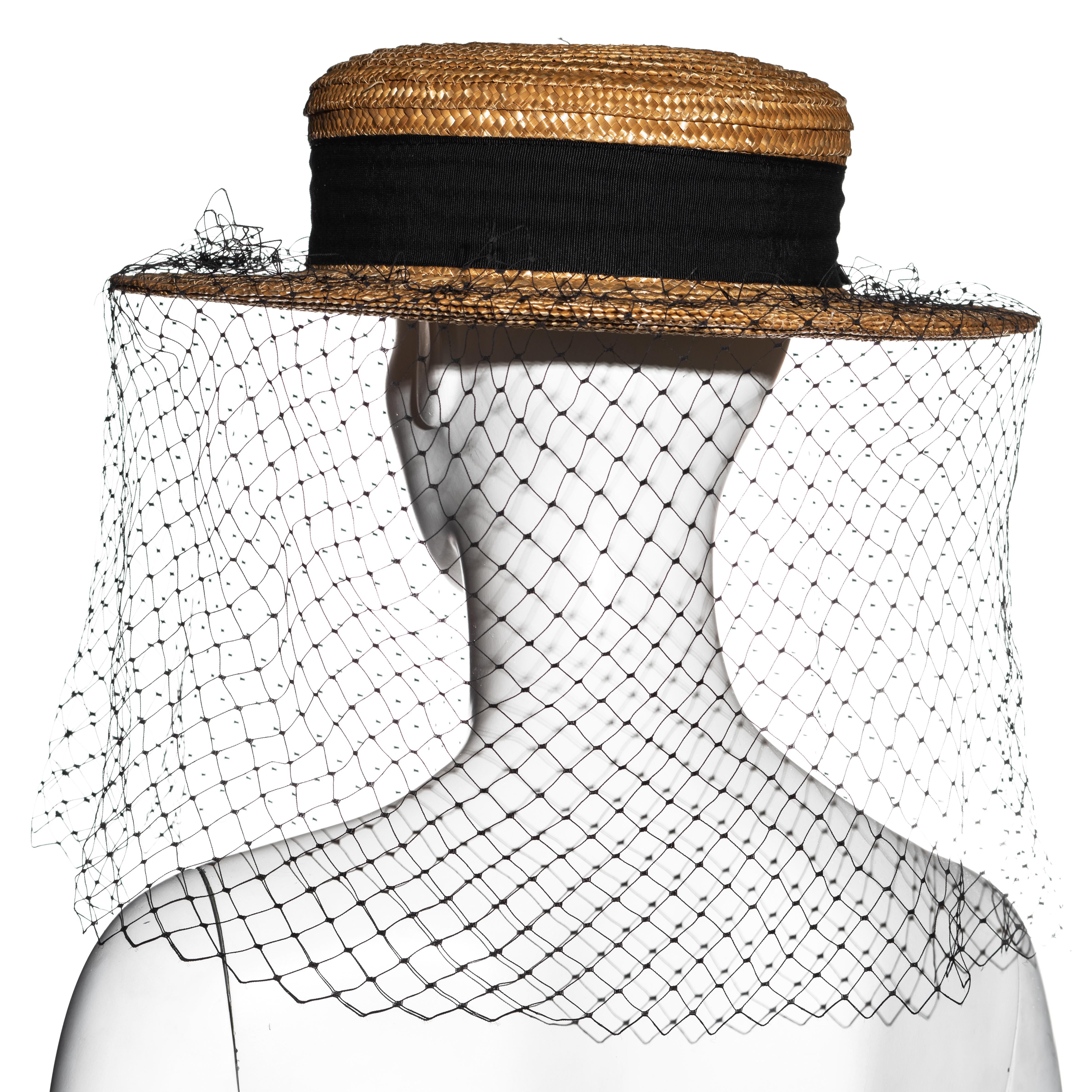 Vivienne Westwood veiled raffia boater hat, ss 1988 For Sale 3