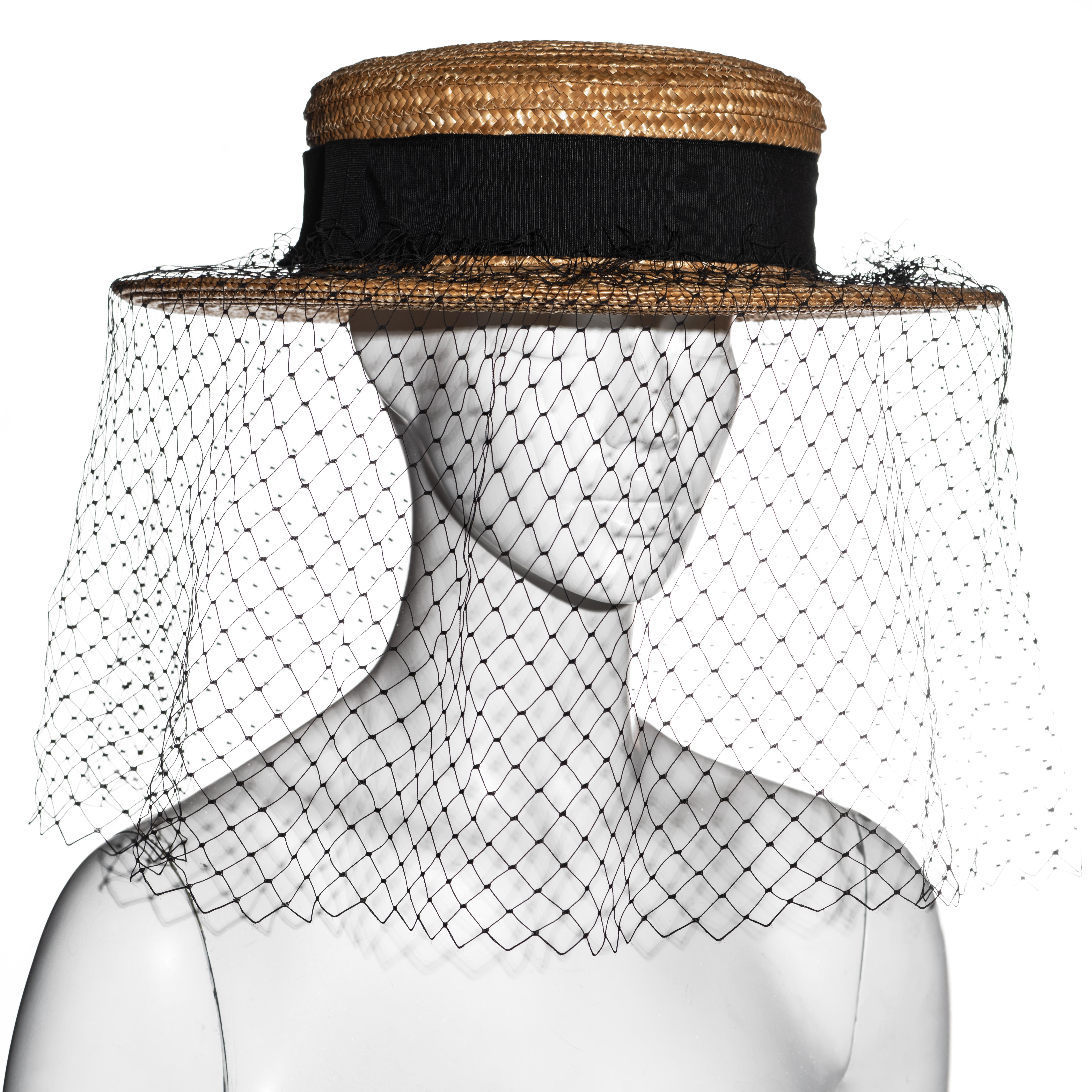 Women's Vivienne Westwood veiled raffia boater hat, ss 1988 For Sale