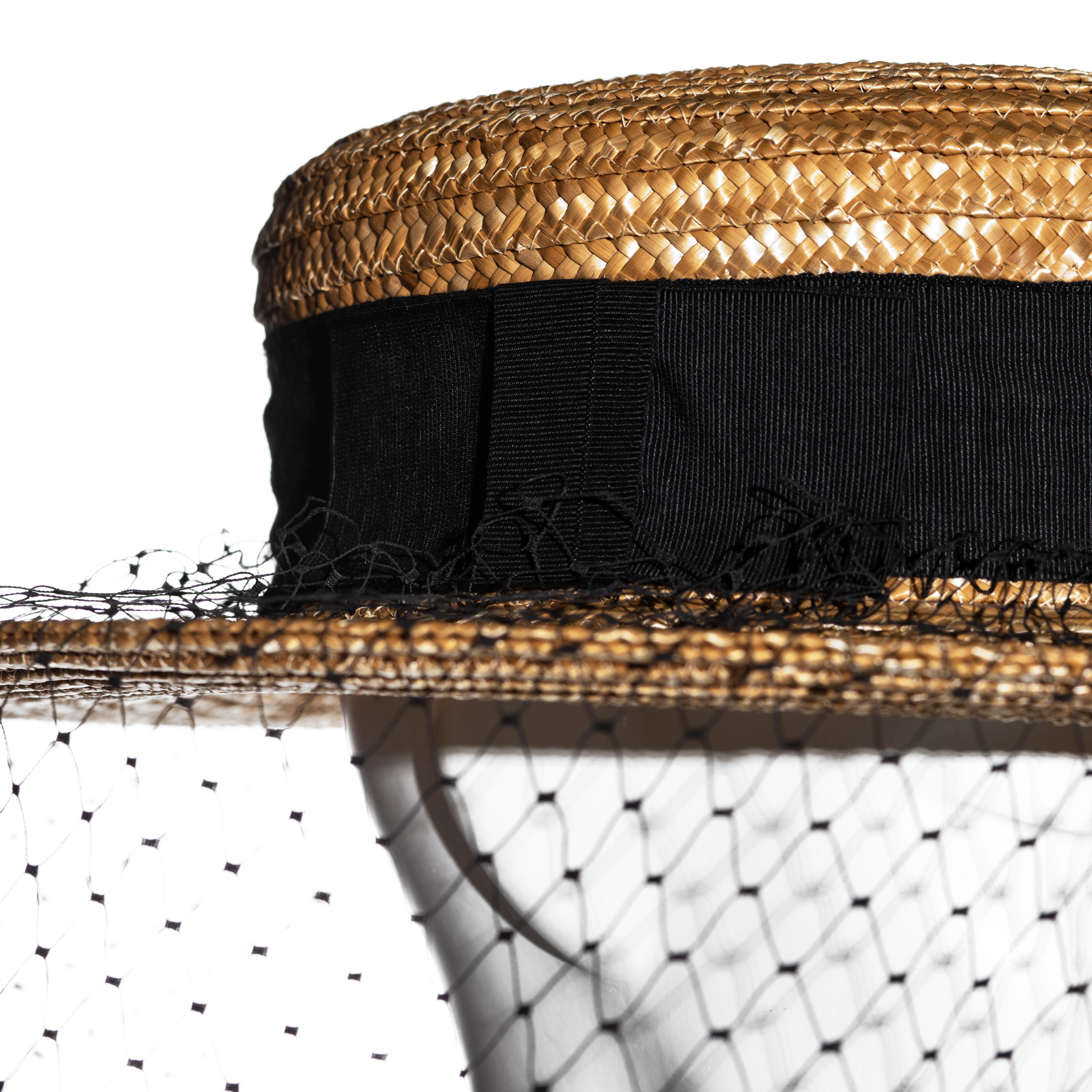 Vivienne Westwood veiled raffia boater hat, ss 1988 For Sale 1