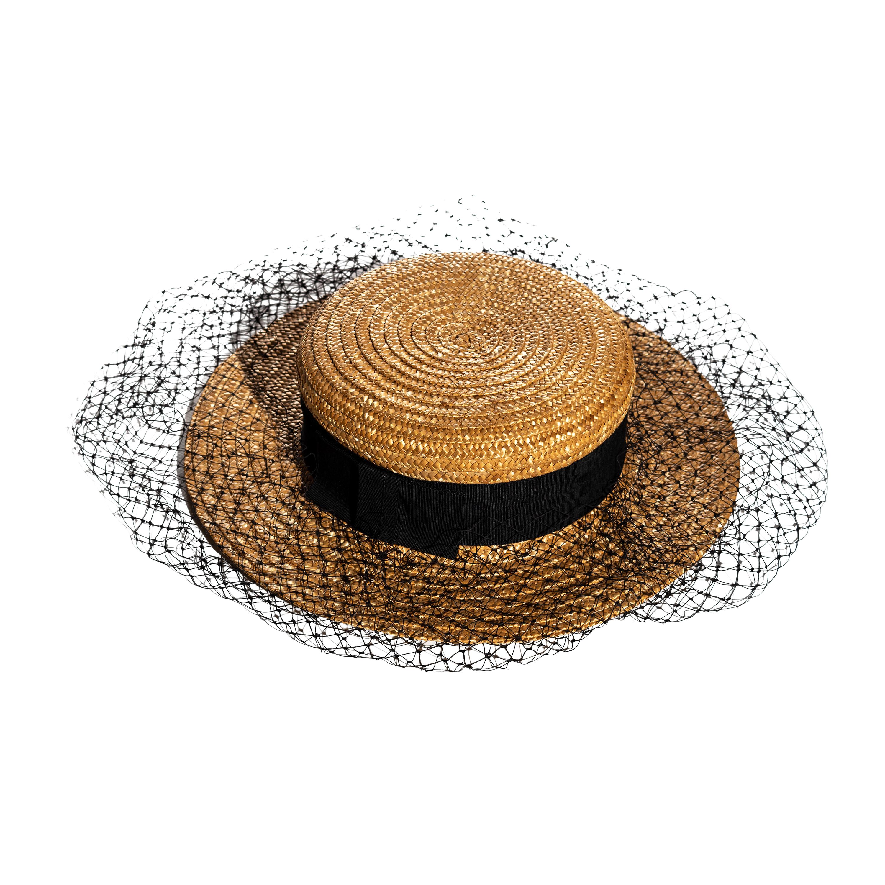 Vivienne Westwood veiled raffia boater hat, ss 1988