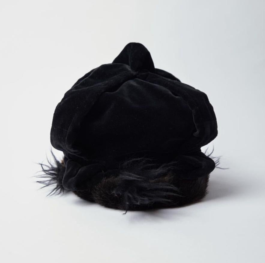 Vivienne Westwood black velvet crown with brown faux fur band. 