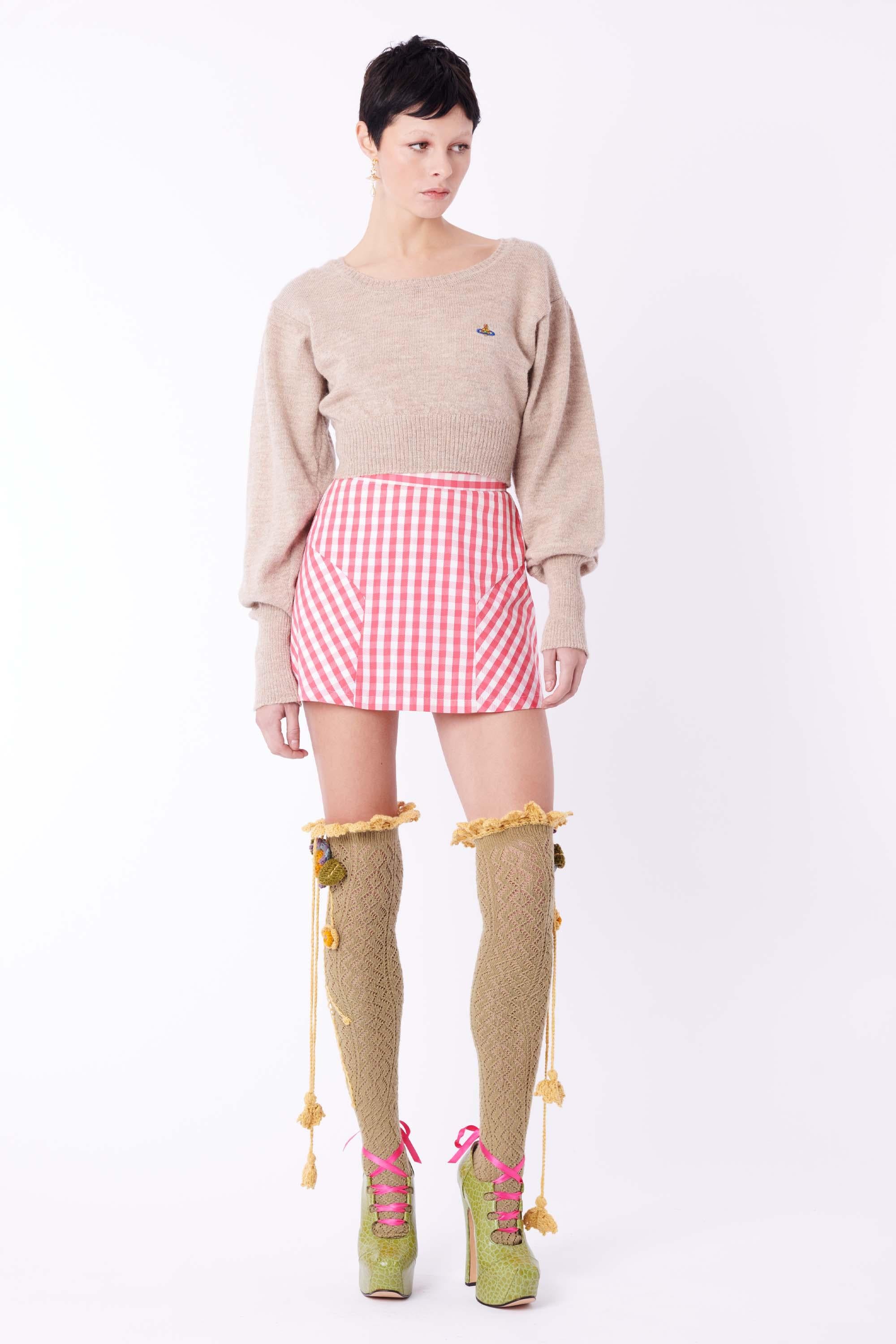 Minifalda Vivienne Westwood Vintage 1994 Gingham Rosa Beige en venta