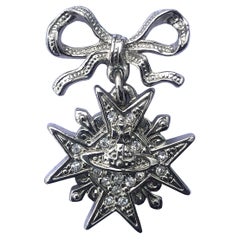 Vivienne Westwood - Vintage Diamante Brooch - Bow & Star Dangle Design