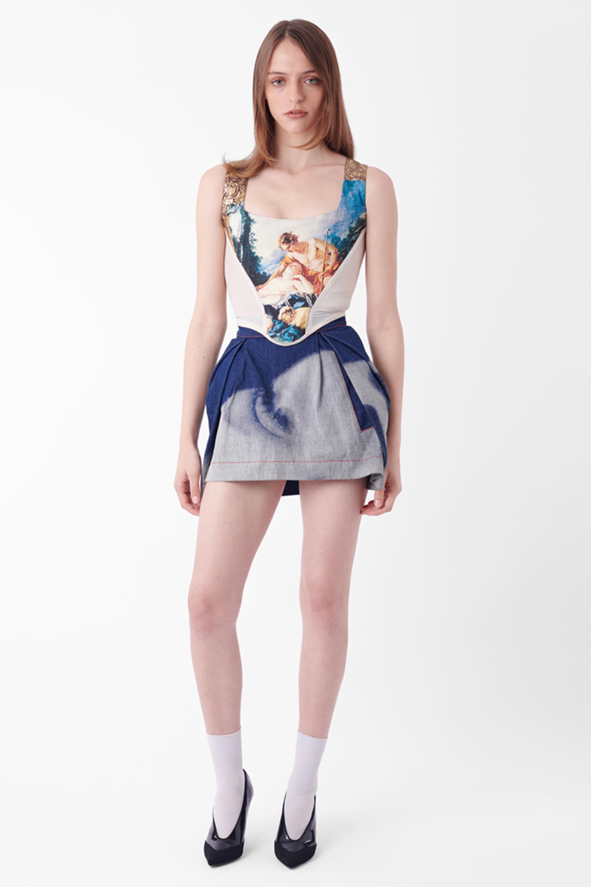 Rare Vivienne Westwood F/W 1993 Corset re-released from the iconic F/W 1990 'Portrait' collection, as seen on the runway. Features “Daphnis & Chloé” By François Boucher. This corset features rigid internal boning, wide shoulder straps and a V-shape