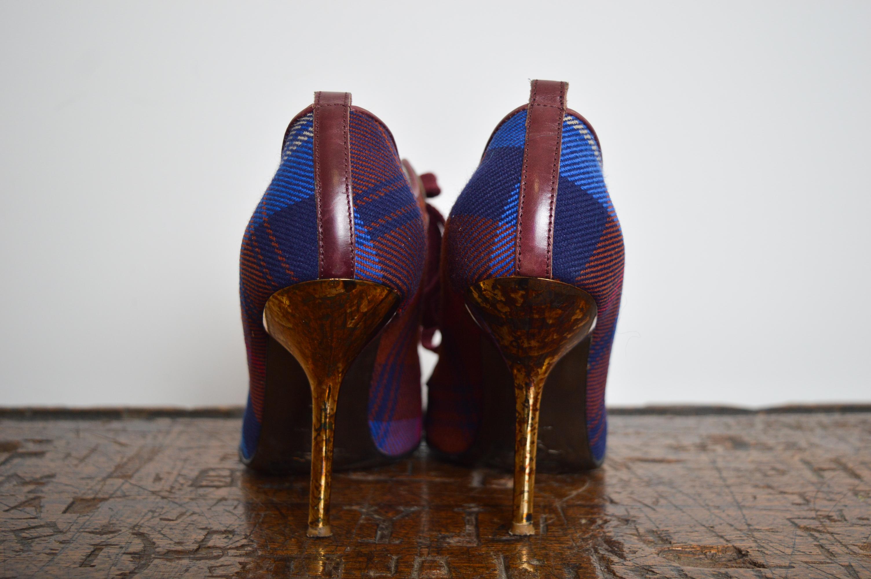 Vivienne Westwood Vintage Red & Blue Punk Tartan Lace up High Heel Shoes 6