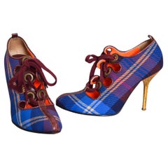 Vivienne Westwood Vintage Rot & Blau Punk Tartan Lace up High Heel Schuhe