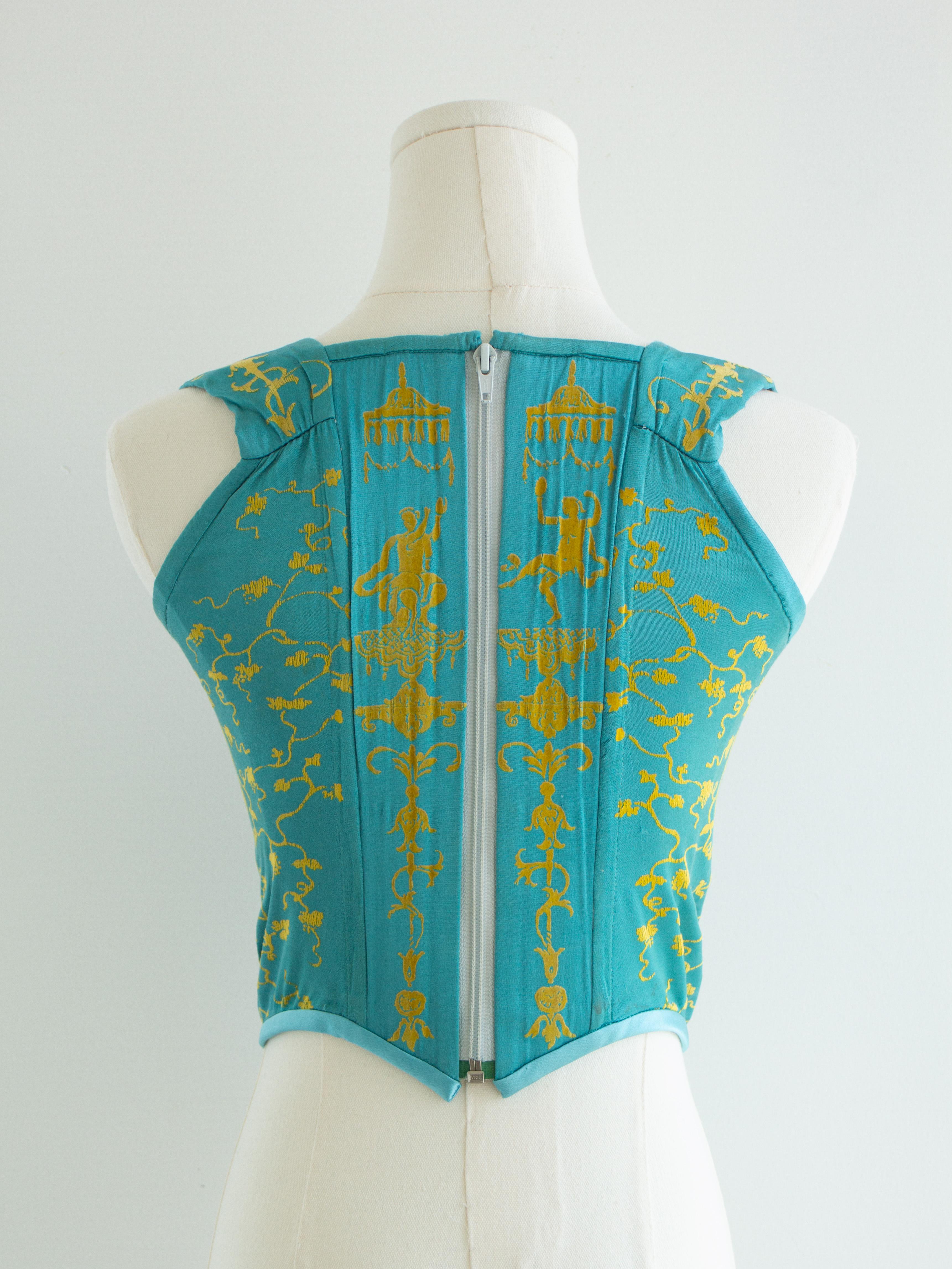 Vivienne Westwood Vintage S/S 1992 Salon Boulle Türkisblaues Korsett-Oberteil im Angebot 5
