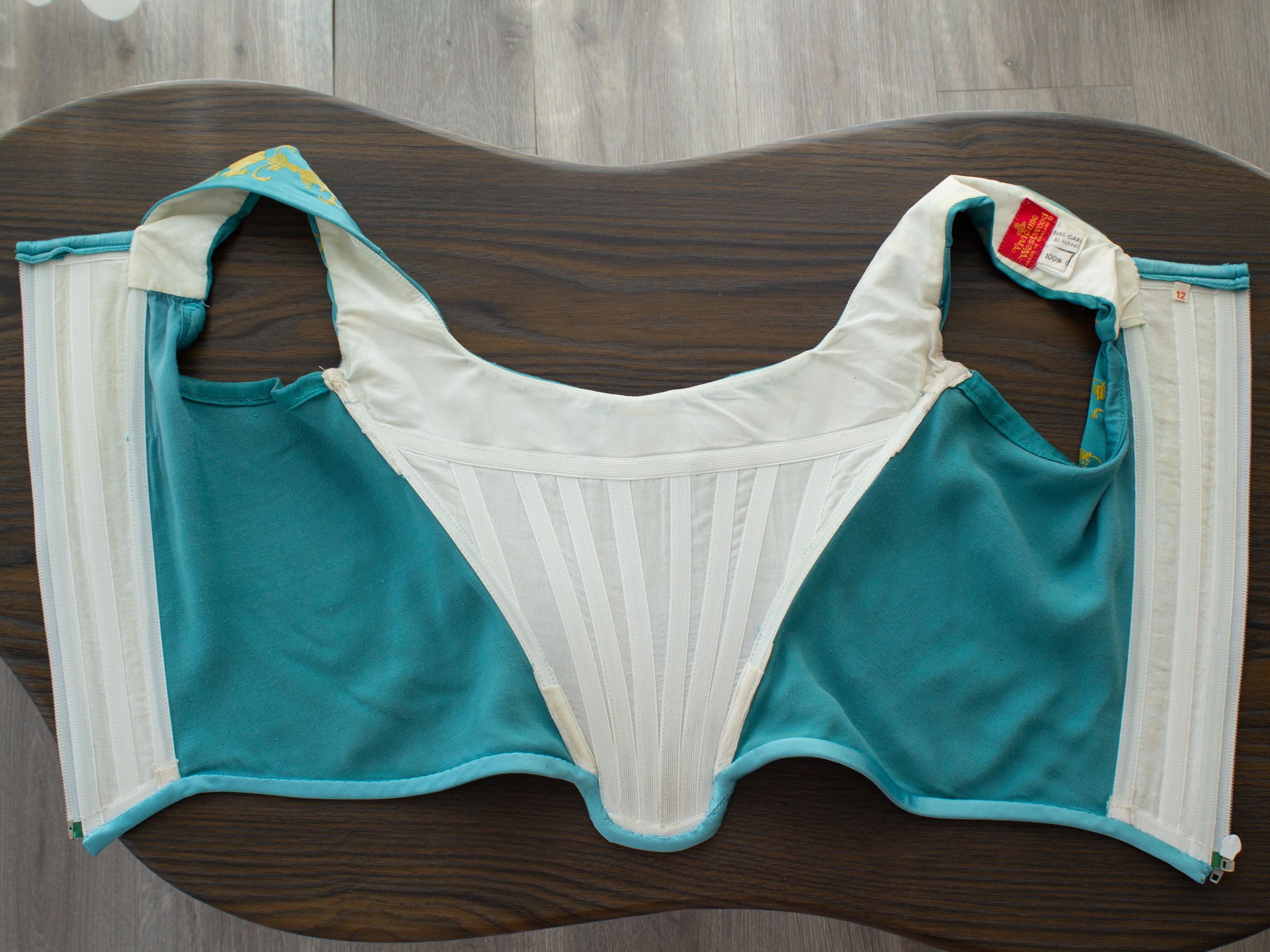 Vivienne Westwood Vintage S/S 1992 Salon Boulle Türkisblaues Korsett-Oberteil im Angebot 12