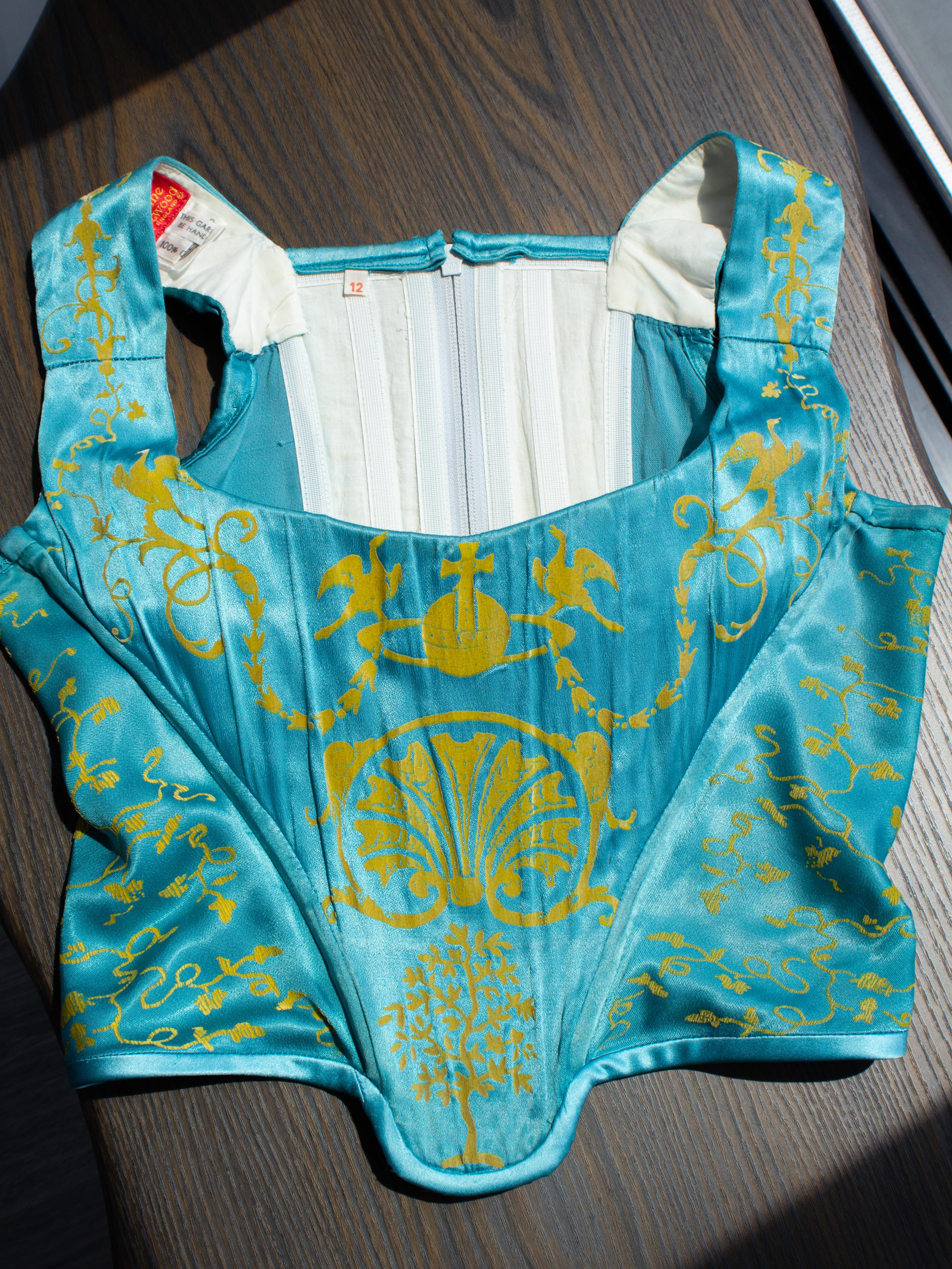 Vivienne Westwood Vintage S/S 1992 Salon Boulle Türkisblaues Korsett-Oberteil Damen im Angebot