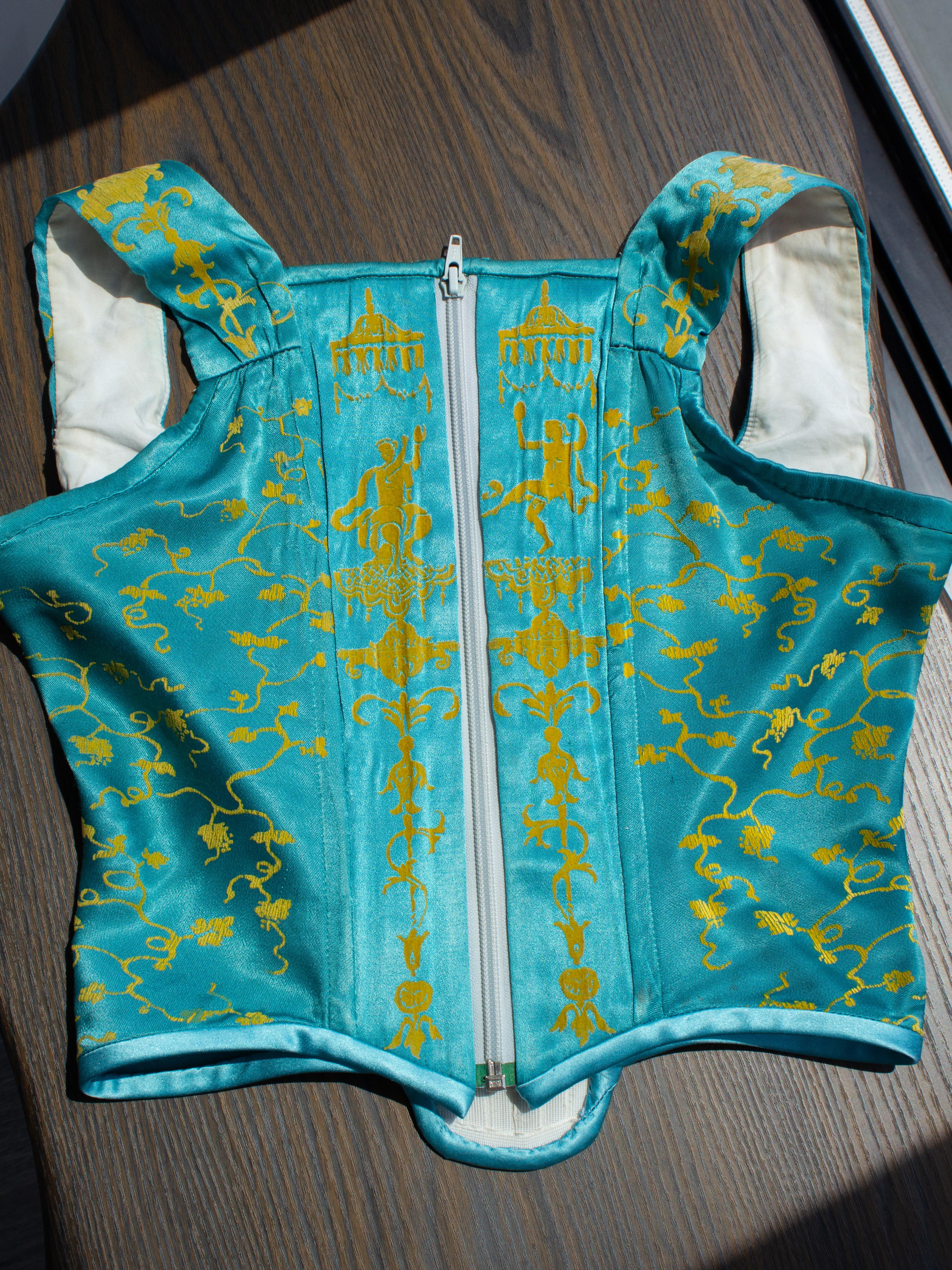 Vivienne Westwood Vintage S/S 1992 Salon Boulle Türkisblaues Korsett-Oberteil im Angebot 1